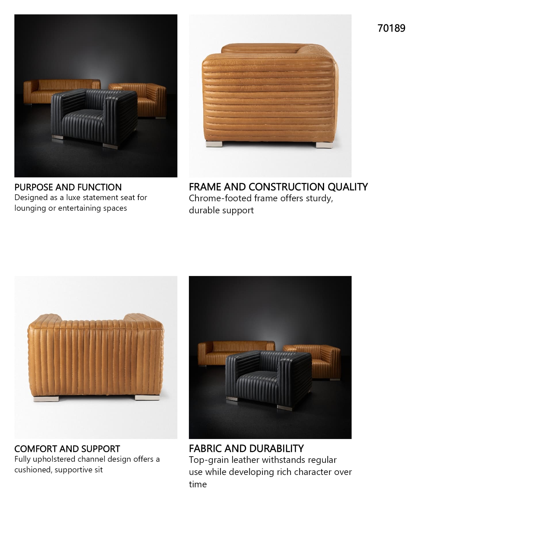 Ricciardo Cognac Leather Upholstered Arm Chair — in a styled room