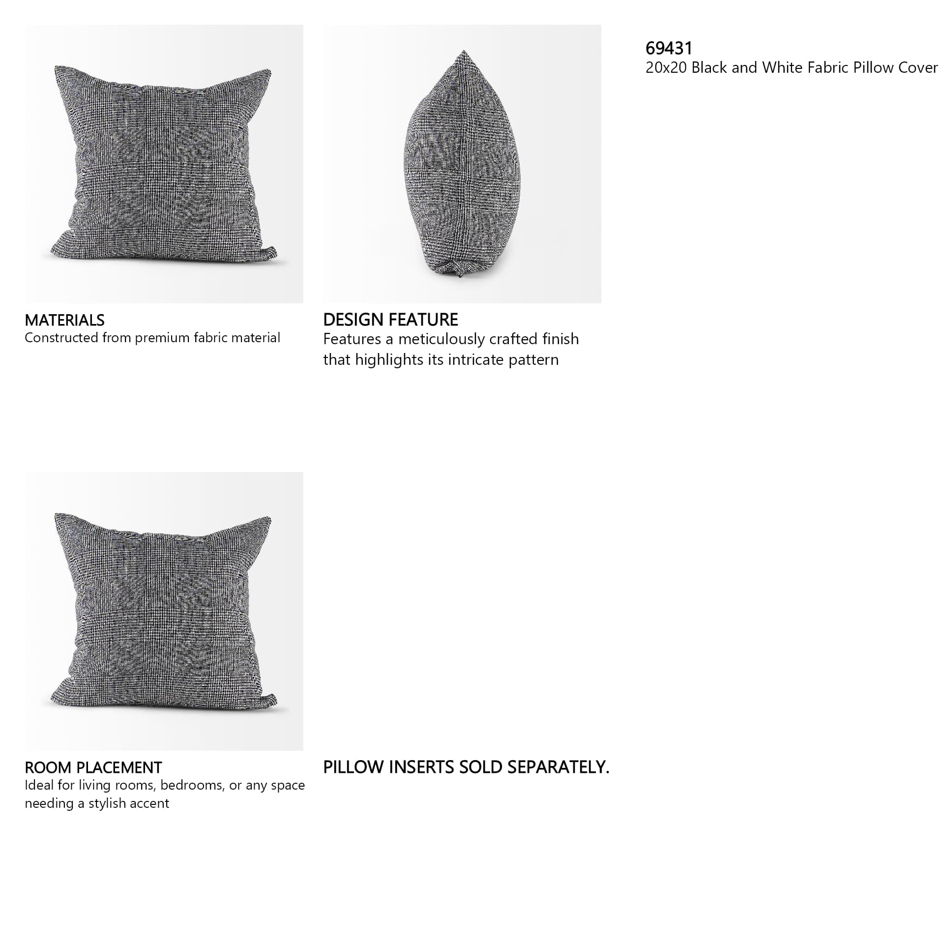 Ramone 20x20 Black and White Fabric Pillow Cover — in a styled room