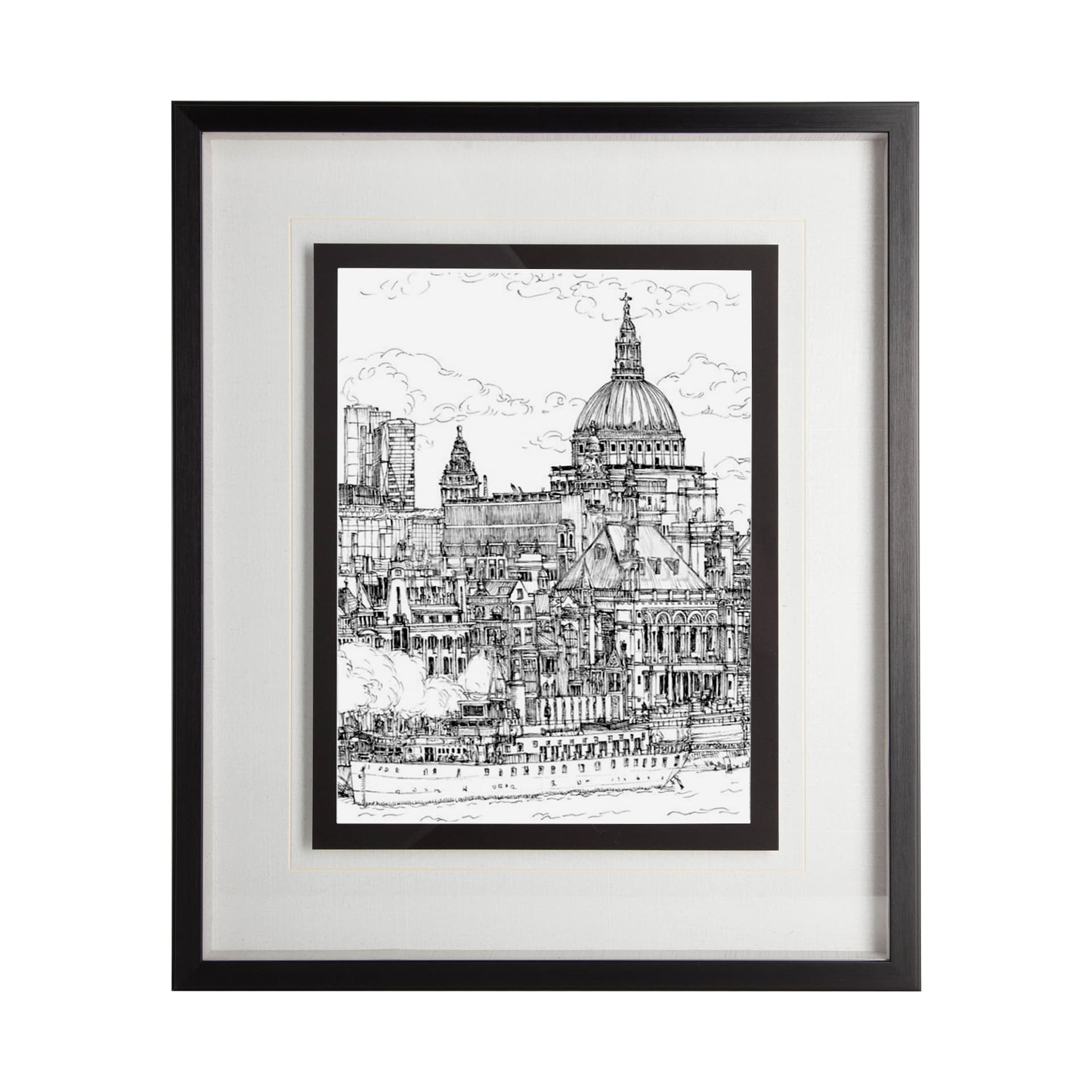 B&W City Scene X by Melissa Wang a Hand Embellished Textured Framed Art Print Matted under Glass — product photograph
