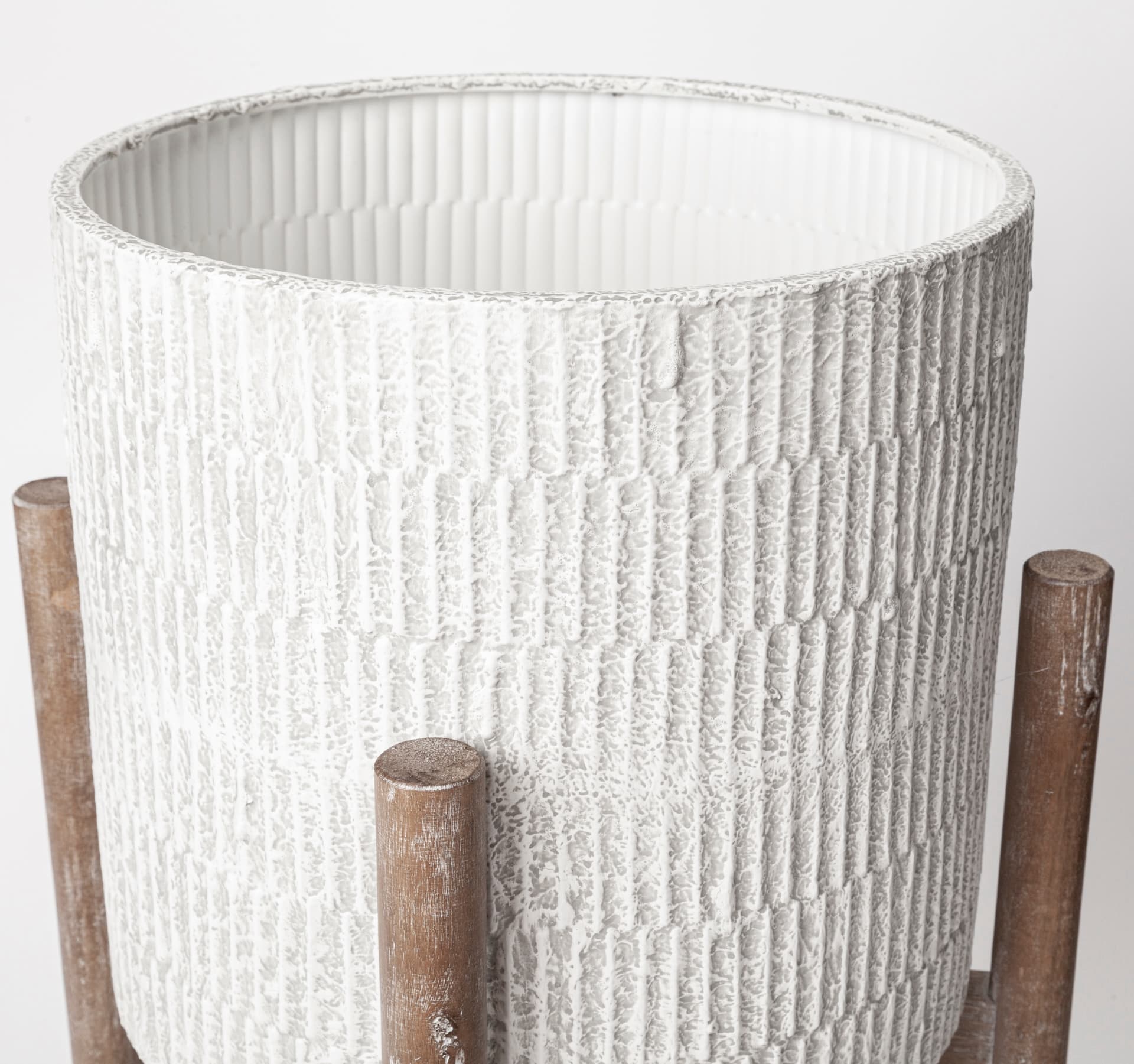 Groot Set of Two 11.8 x 23 Eggshell Ceramic Wooden Base Plant Stands — product photograph