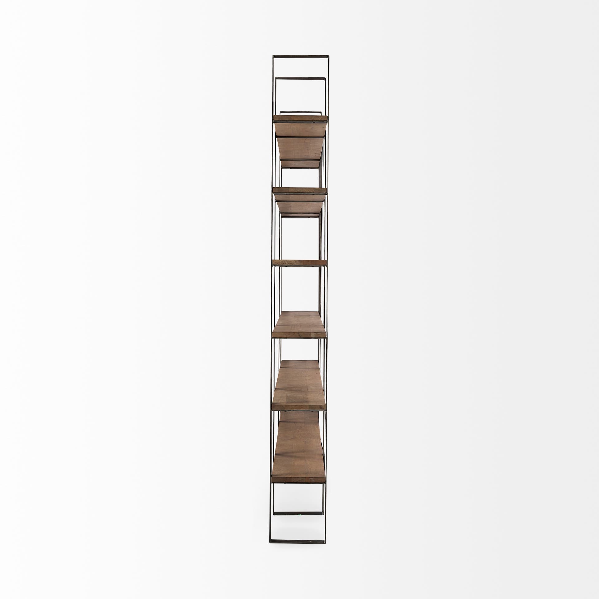 Taunton 80L x 10.5W x 90H Medium Brown Wood W/ Antique Nickel Metal Frame 6 Tier Shelving Unit — product photograph