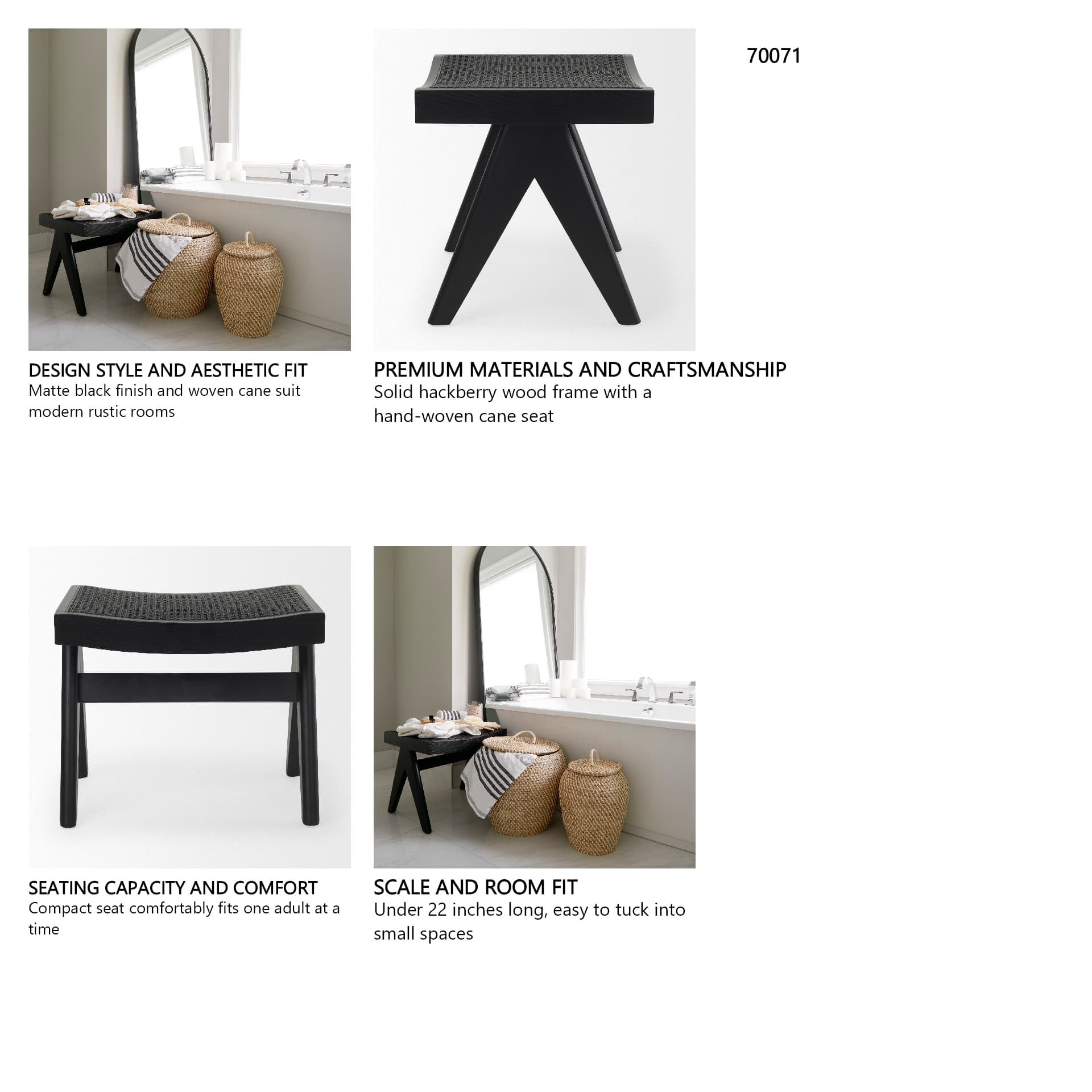 Arvin 21.7L x 17.7W x 18.1H Black Wooden Stool — in a styled room