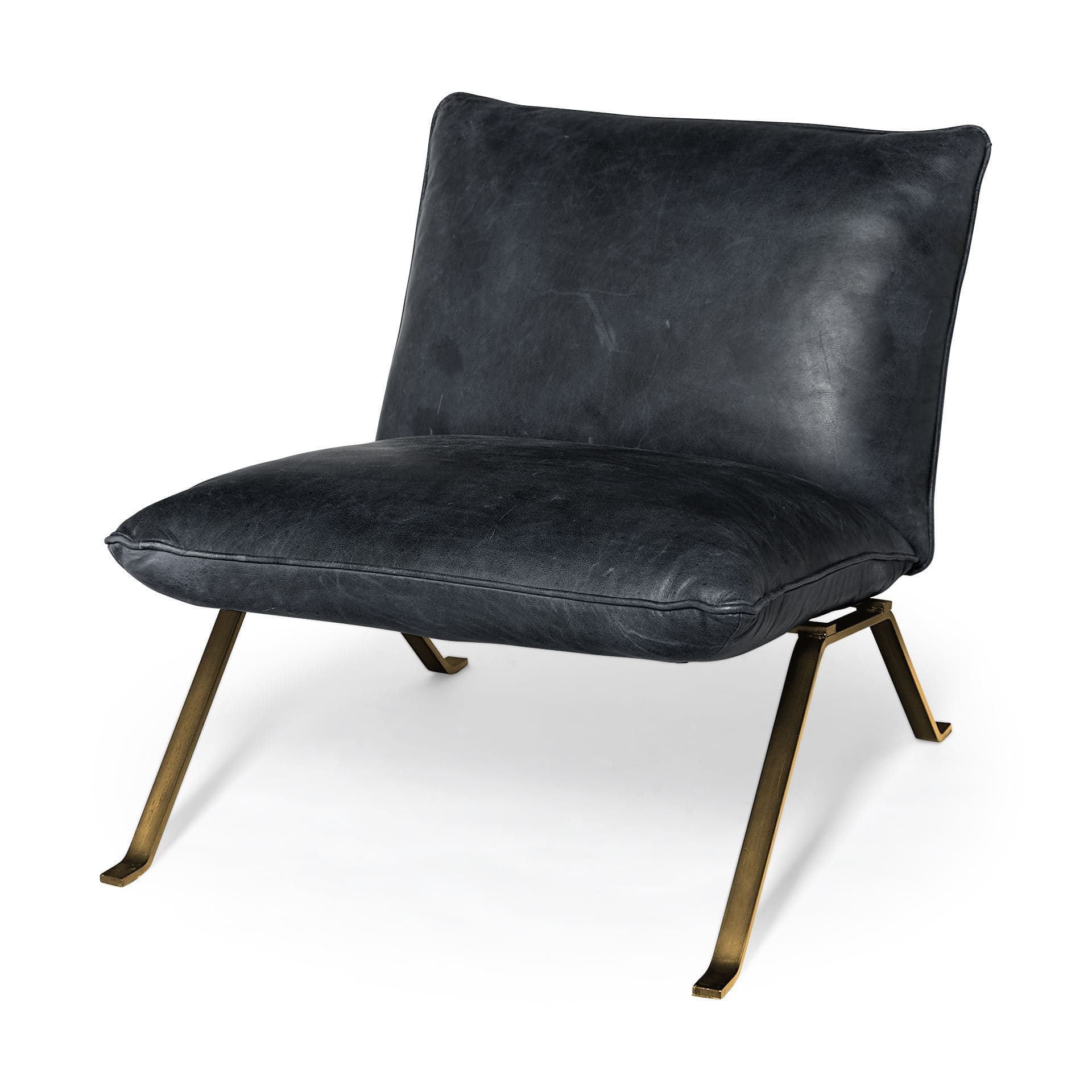 Flavelle II Black Leather Cushion Seat and Solid Iron Base Accent Chair — product photograph