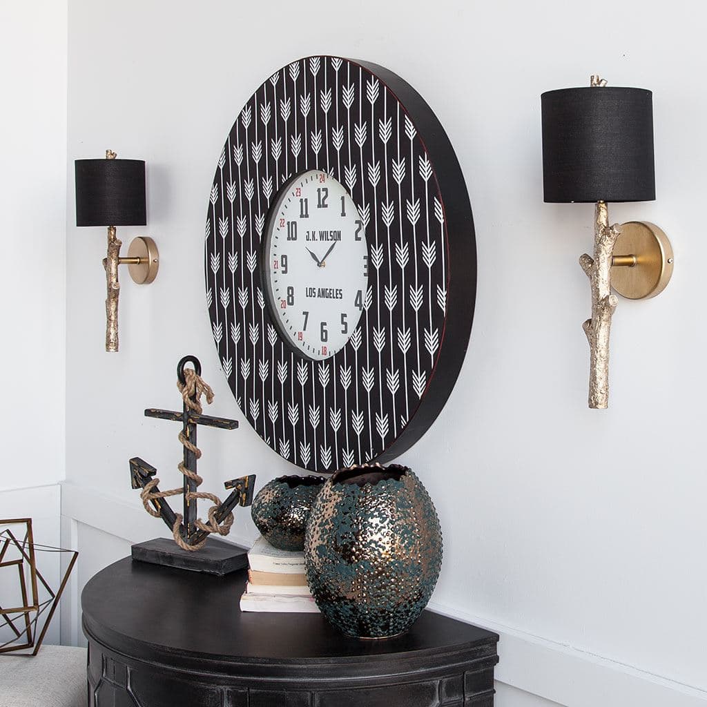 Sabinal II 7x18 Gold Resin Tree Branch Black Fabric Shade Wall Sconce — product photograph