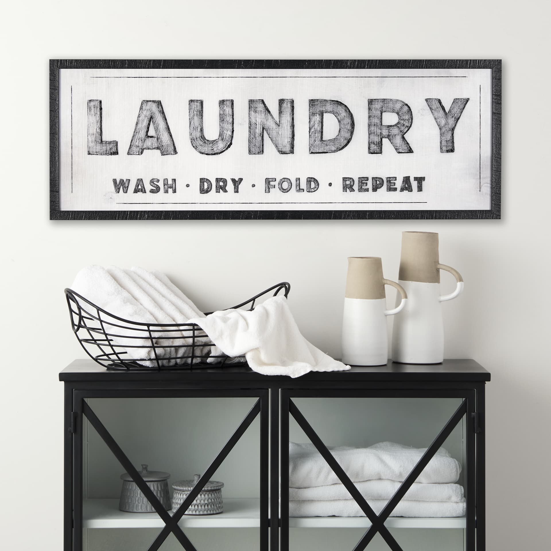 Laundry Wash by Mercana Studio a Hand Embellished Textured Framed Art Print — in a styled room