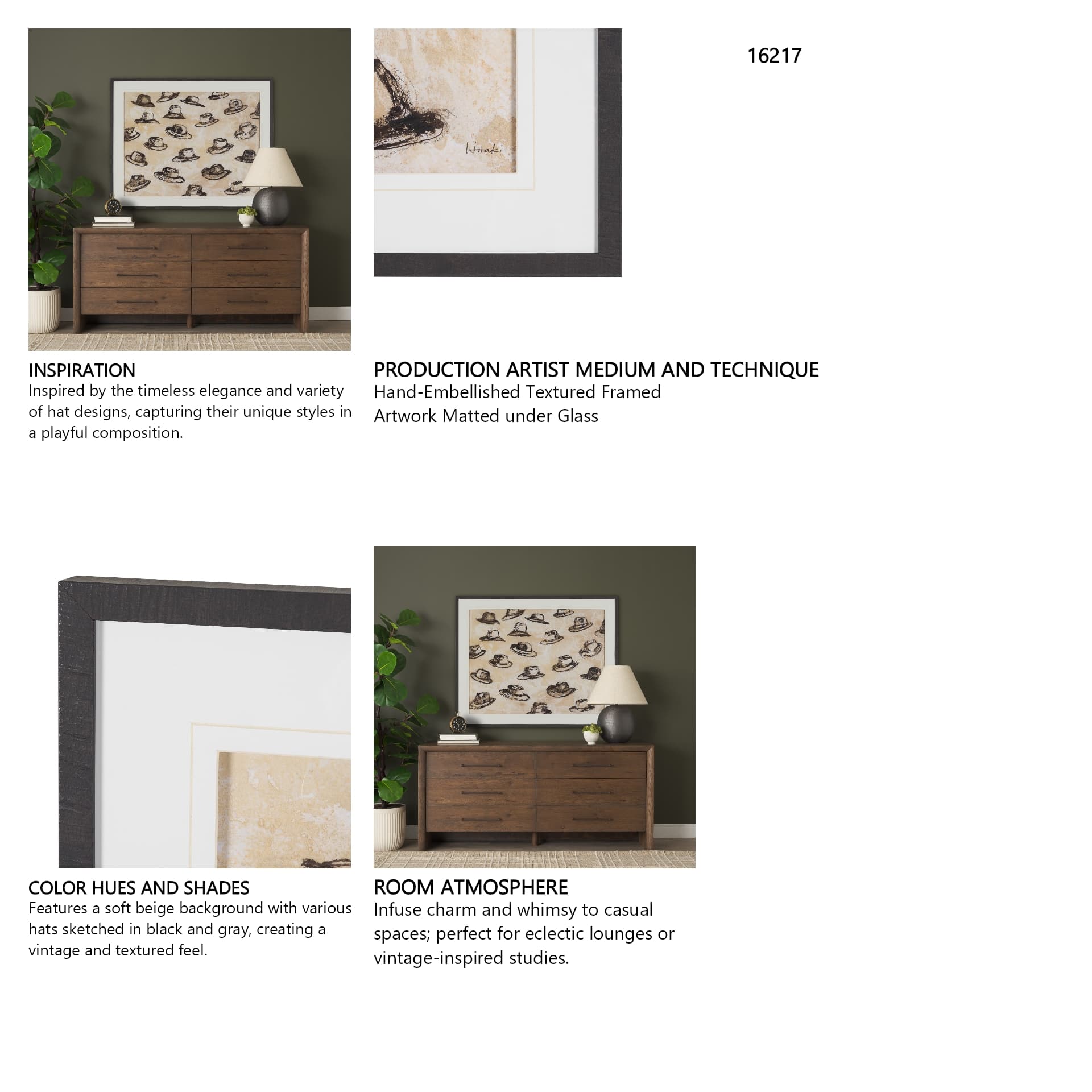 "Hat Trick" by Mercana Studio Hand-Embellished Textured Framed Artwork Matted under Glass — in a styled room