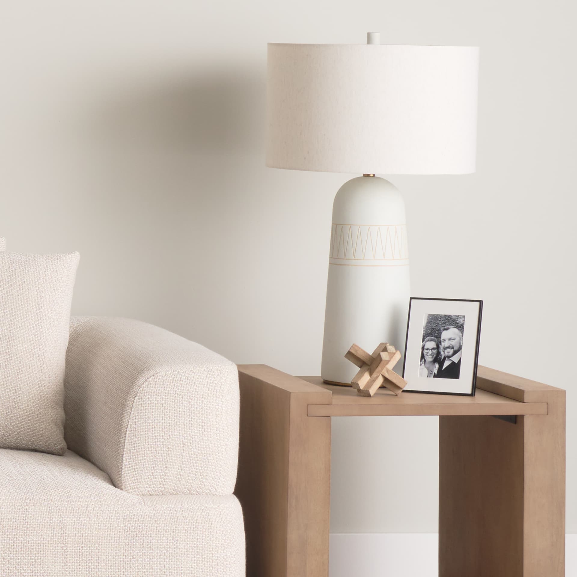 Javier 18.0L x 18.0W x 30.75H Light Base W/Cream Shade Table Lamp — product photograph
