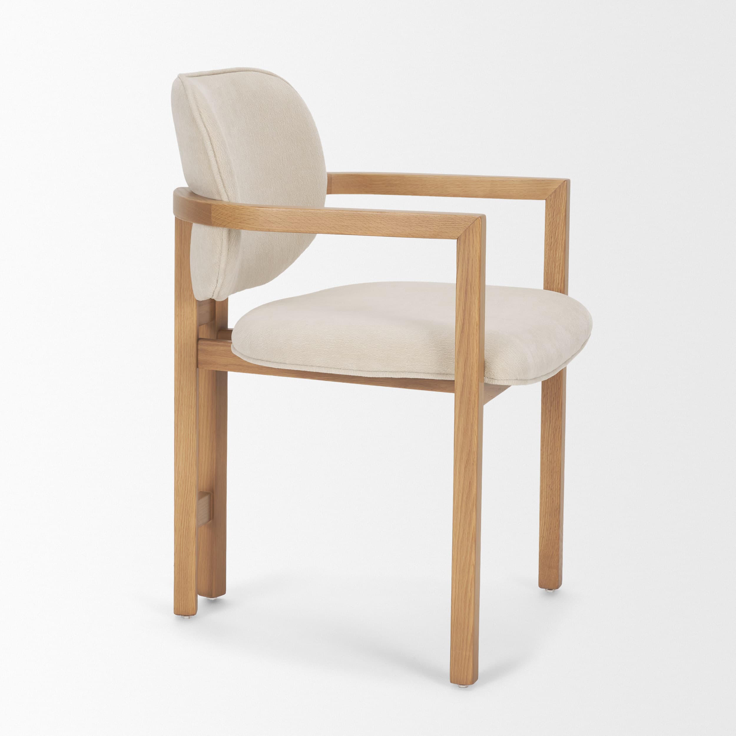 Carlisle Curved Back Dining Arm Chair | Cream Chenille w/ Brown Wood — product photograph