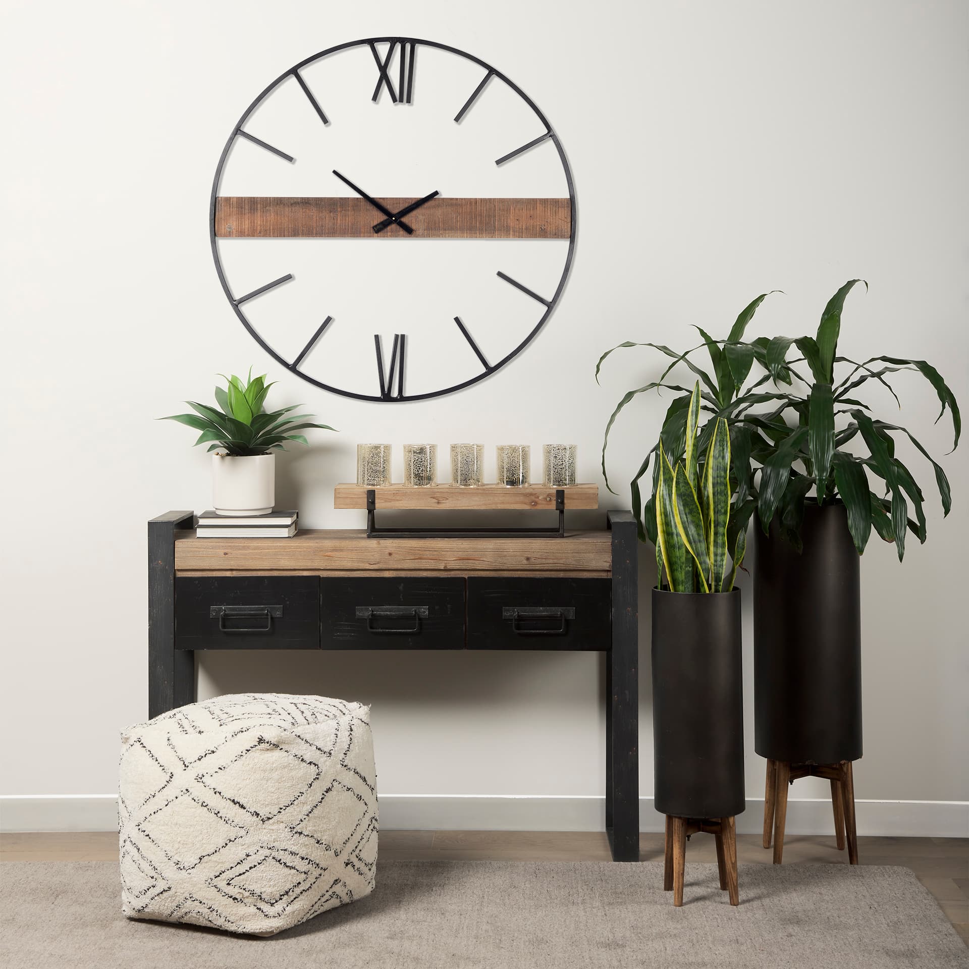 Benk Wood and Black Metal Five Cup Candle Holder — product photograph