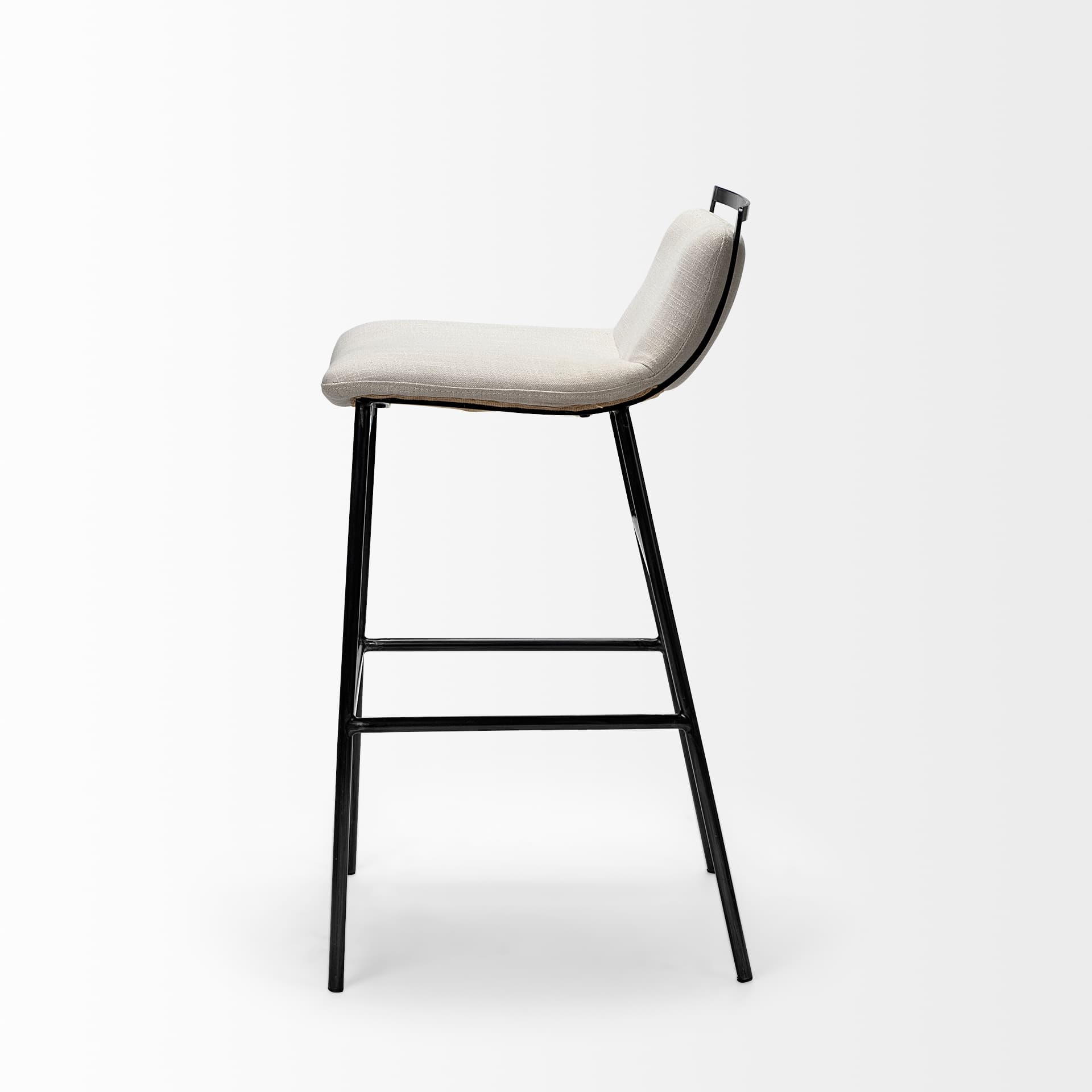 Kavalan Low Back 24.25in Seat Counter Stool | Beige Fabric w/ Metal — product photograph