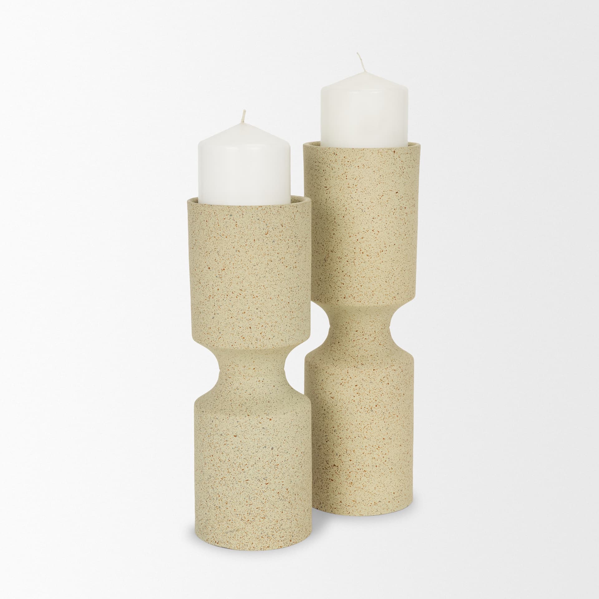 Akira Small Textured Beige Metal Pillar Candle Holder — product photograph