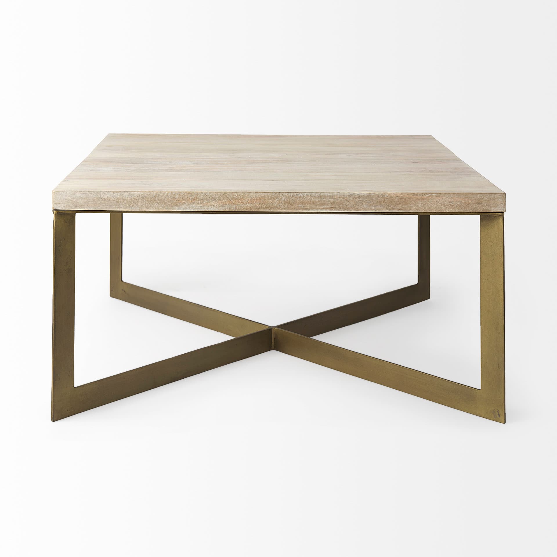 Faye 34L x 34W x 17H Beige Finished Wood W/Gold Metal Base Square Coffee Table — product photograph