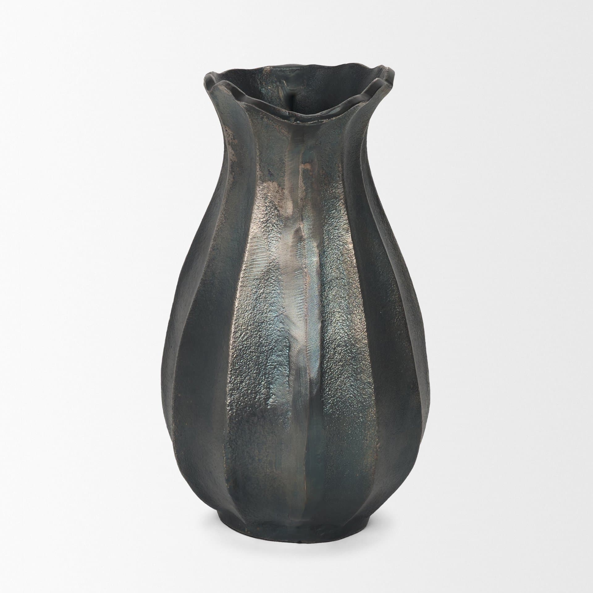 Anya Matte Black Scalloped Petal Cast Metal Jug — product photograph