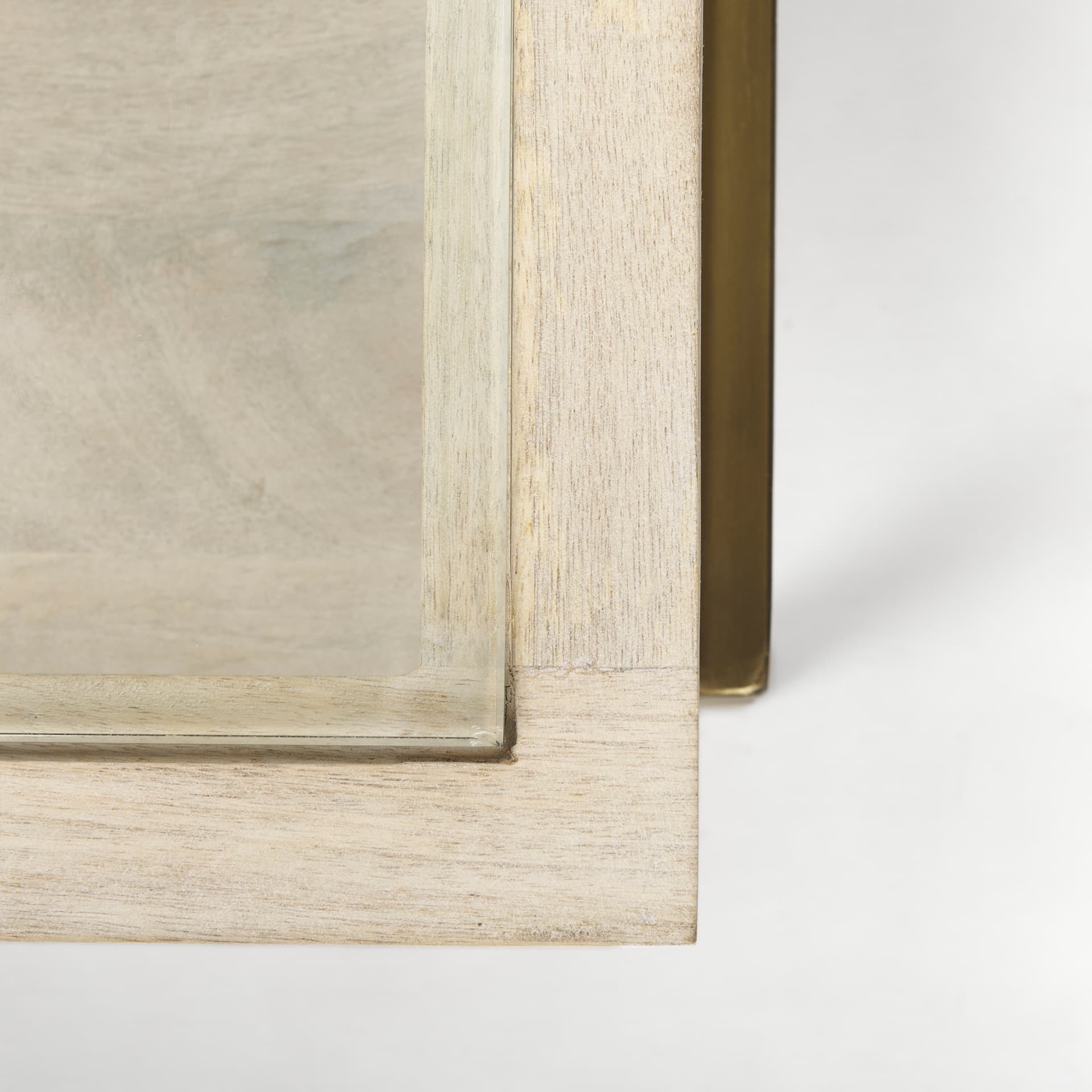 Arelius 42" Square Glass-Top White Wood w/ Gold Metal Base Display Coffee Table — product photograph