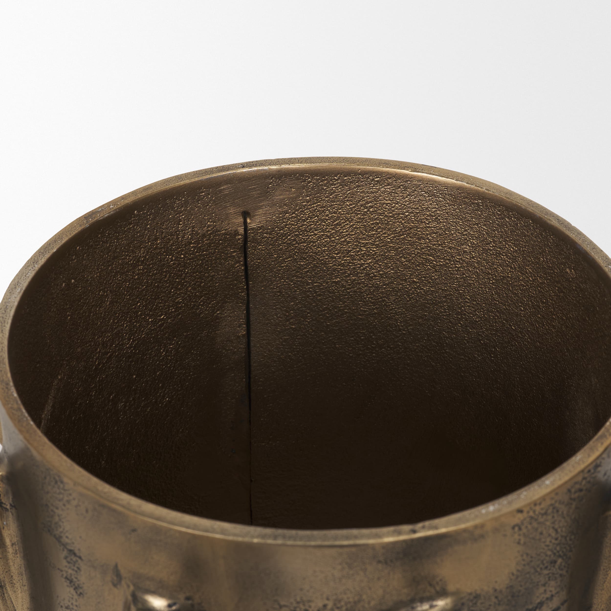Deacon Large Antiqued Gold Metal Canister with Sculptural Handles — product photograph