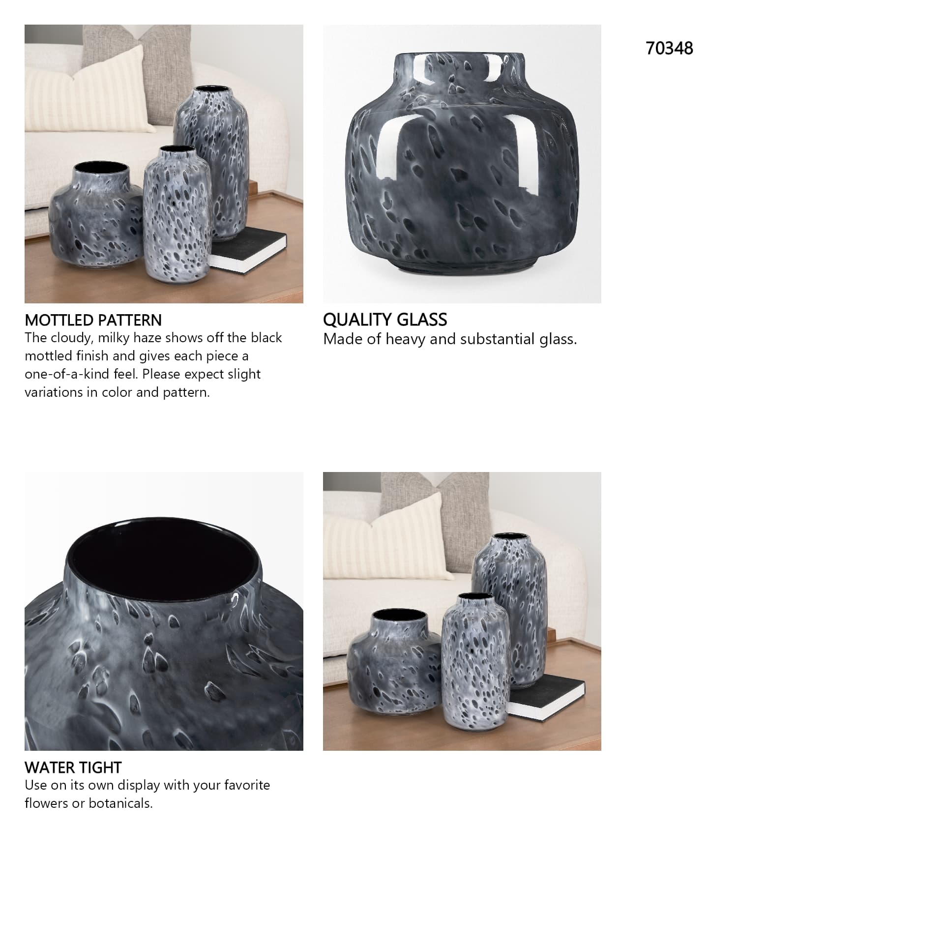 Masai Small Black Mottled Glass Vase — in a styled room