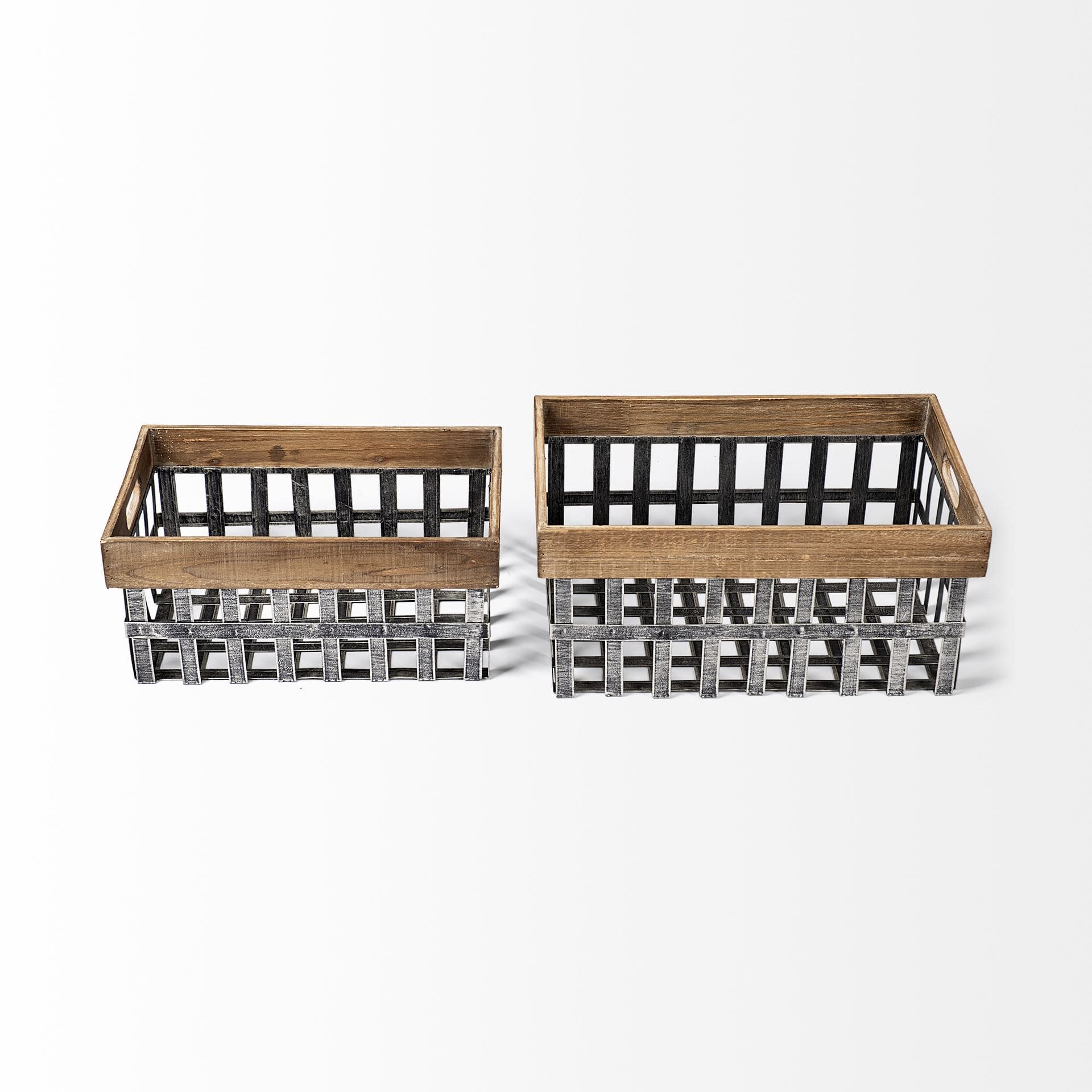 Chartrand Set of 2 Wood And Metal Open Crate Style Baskets — product photograph