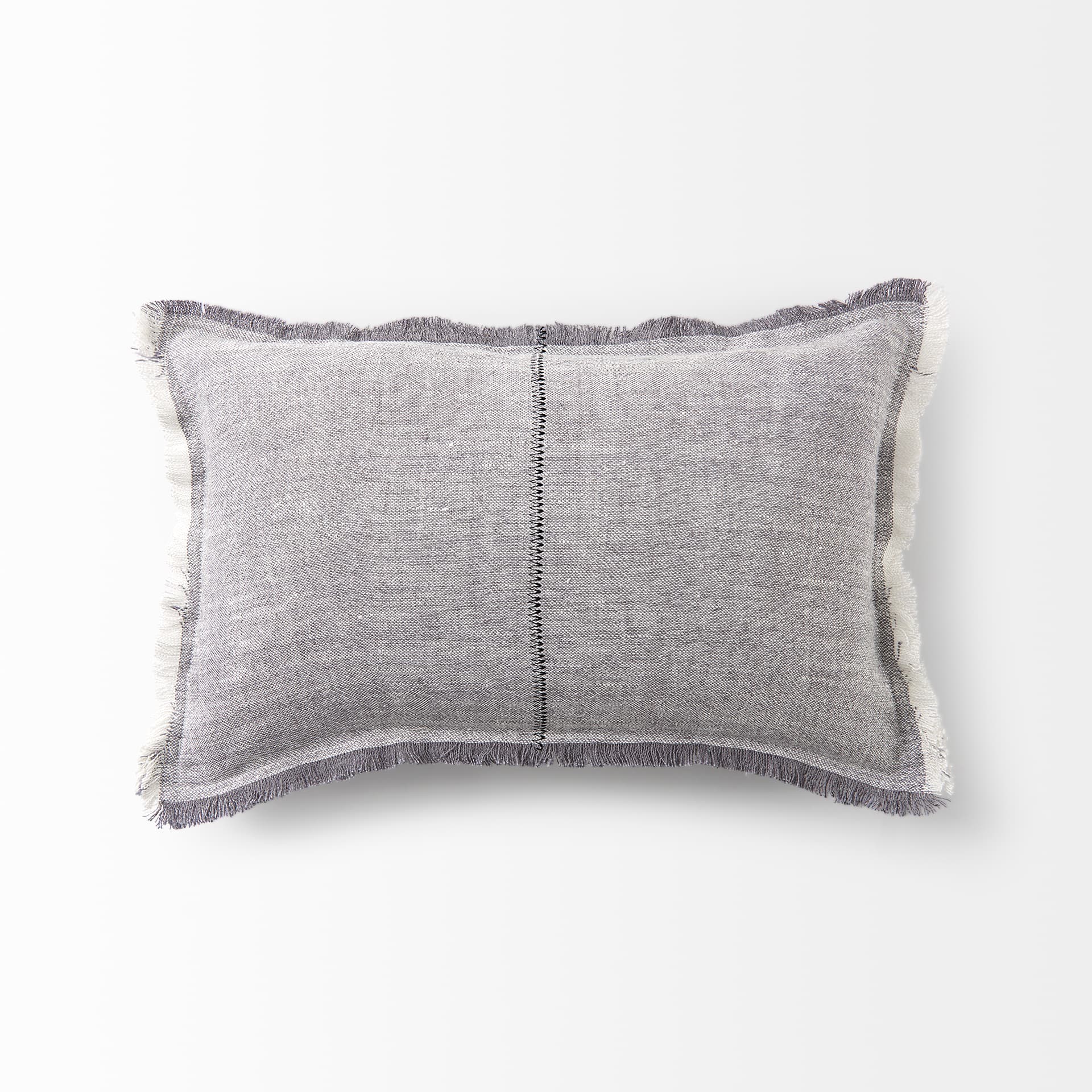 Thais 13x21 Gray Fabric Fringed Pillow Cover w/Down Filler — product photograph