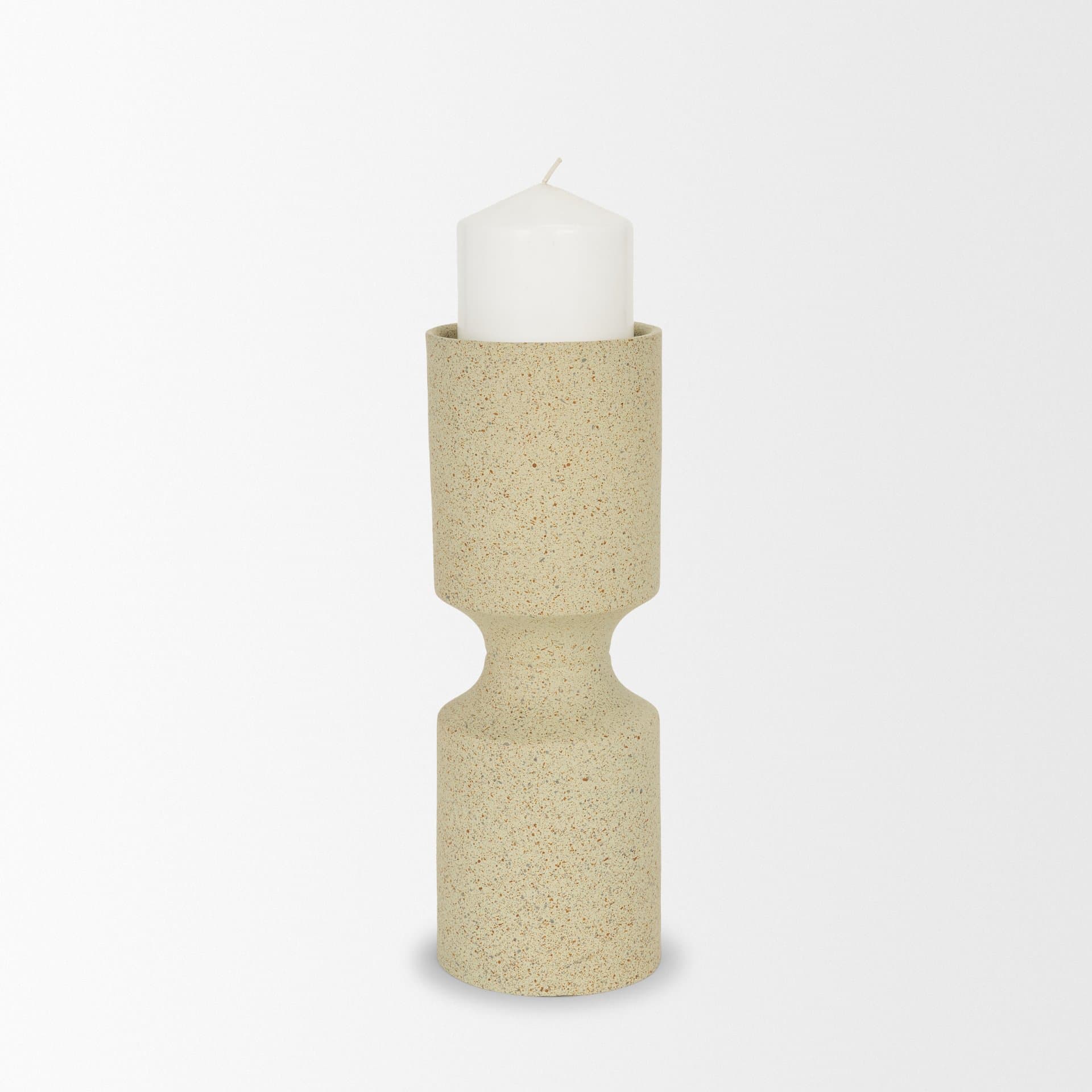 Akira Small Textured Beige Metal Pillar Candle Holder — product photograph