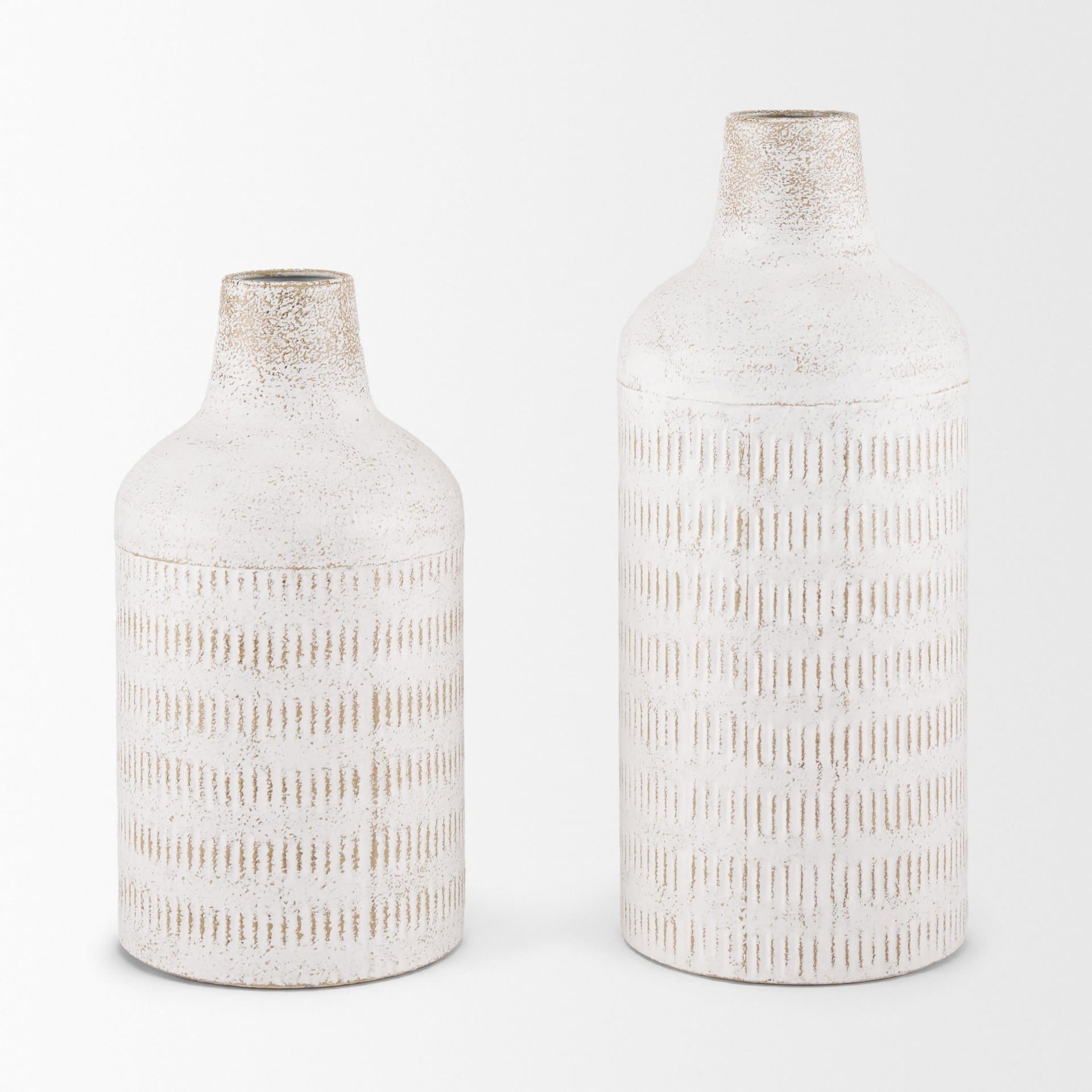 Tisha Small White W/ Terracotta Distressing Metal Vase — product photograph