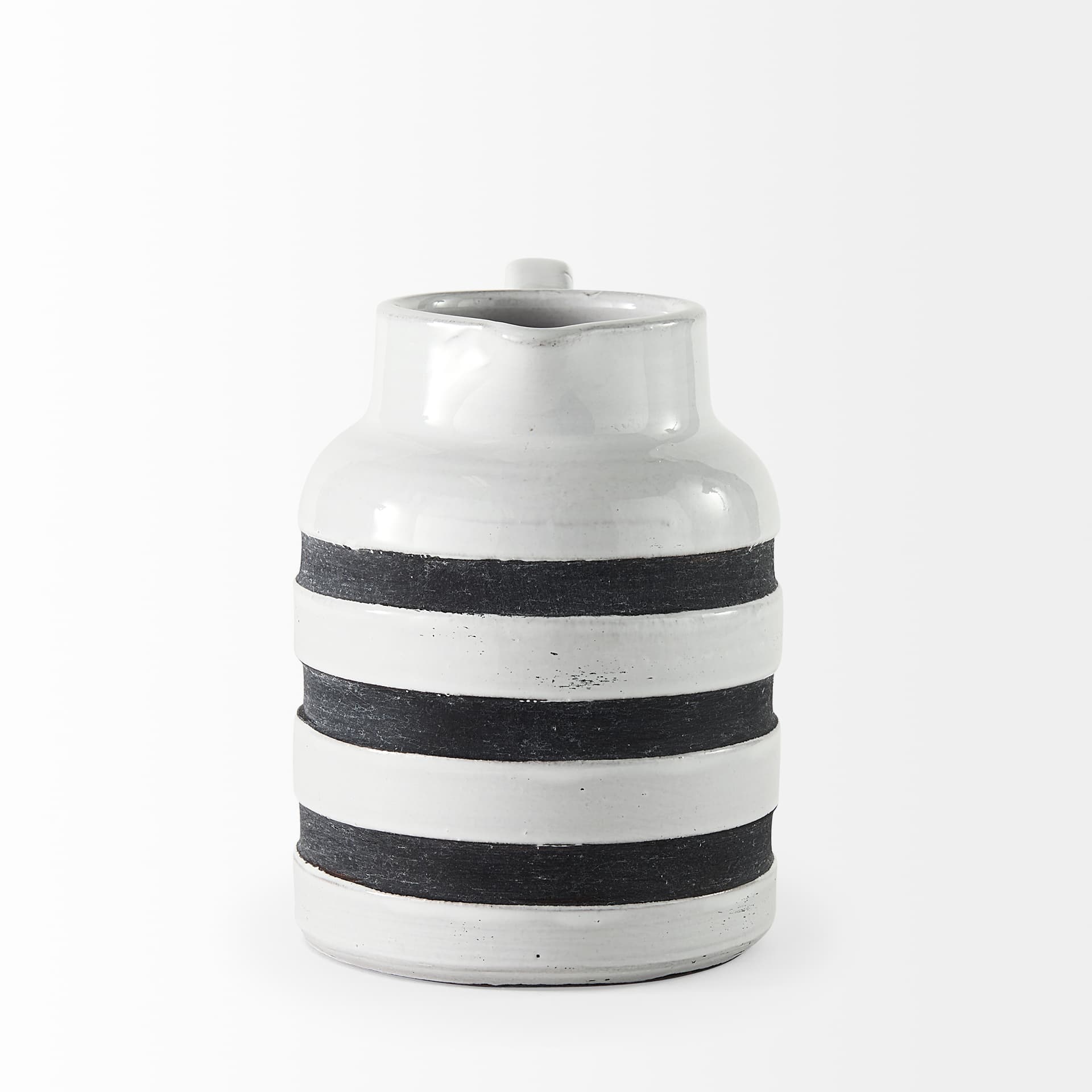 Harmon I Small White w/ Charcoal Stripes Ceramic Jug — product photograph
