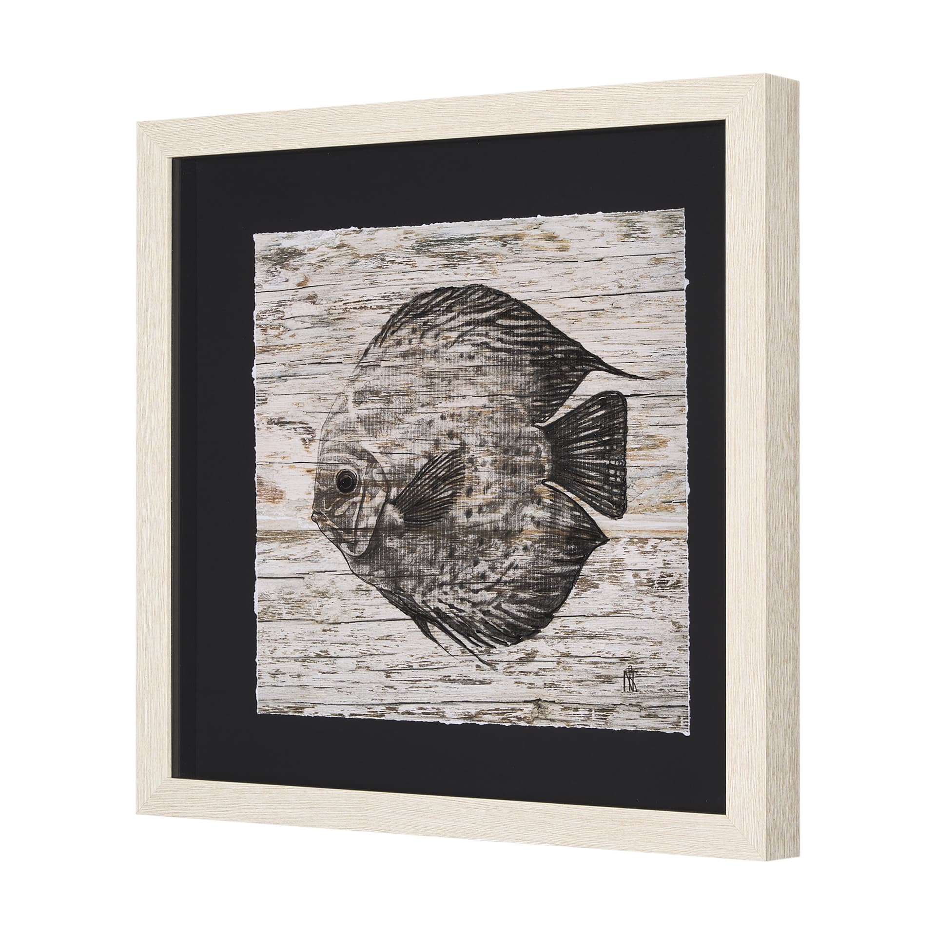 Wood Grain Fish II by Mercana Studio a Hand Embellished Textured Framed Art Print Matted under Glass — product photograph