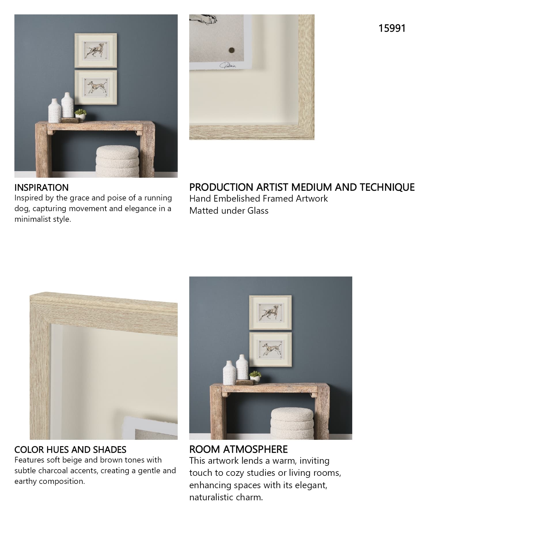 Playful Pup V by Mercana Studio Hand Embelished Framed Artwork Matted under Glass — in a styled room