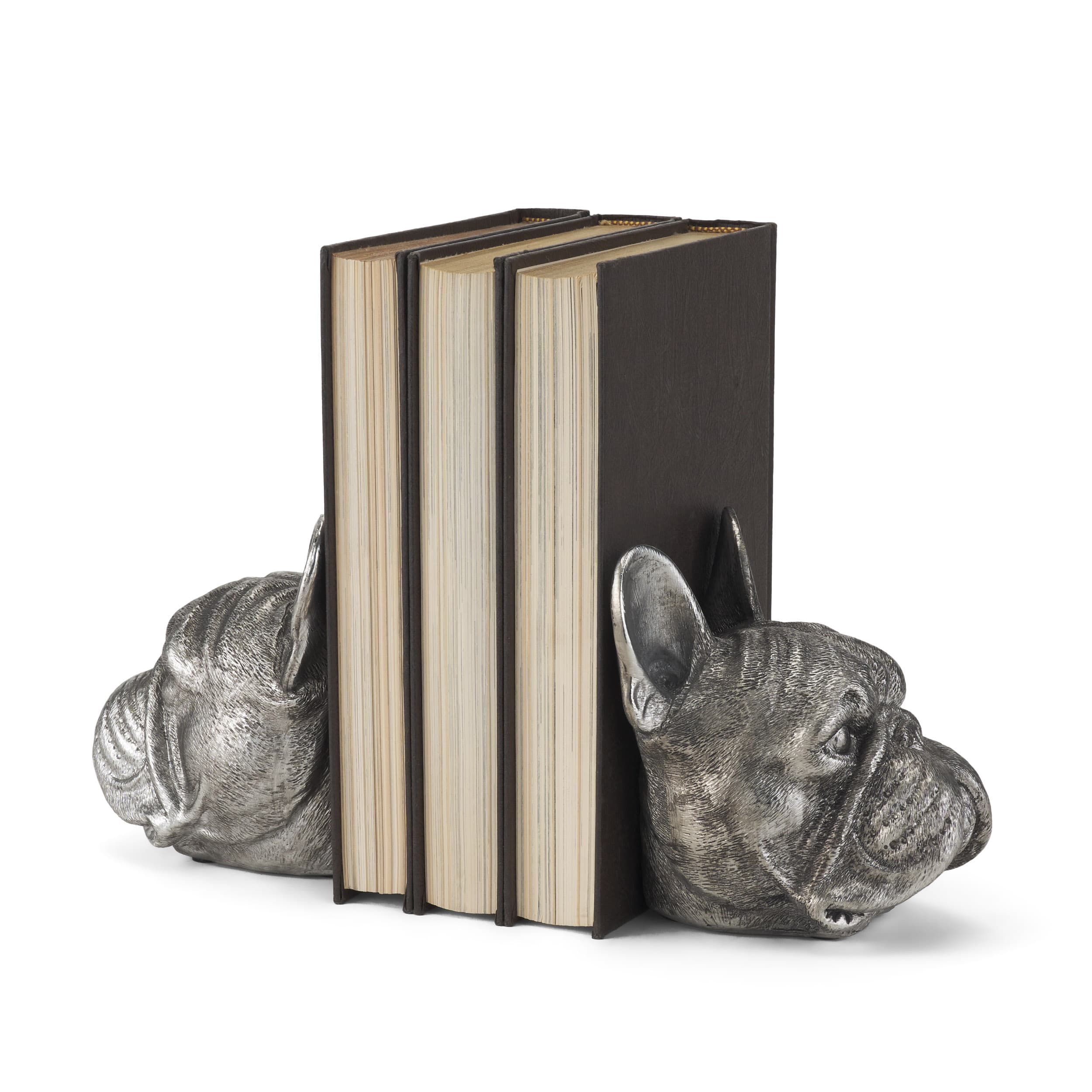 Bruno (Set of 2) 5L x 5W Silver American Bulldog Bookends — product photograph