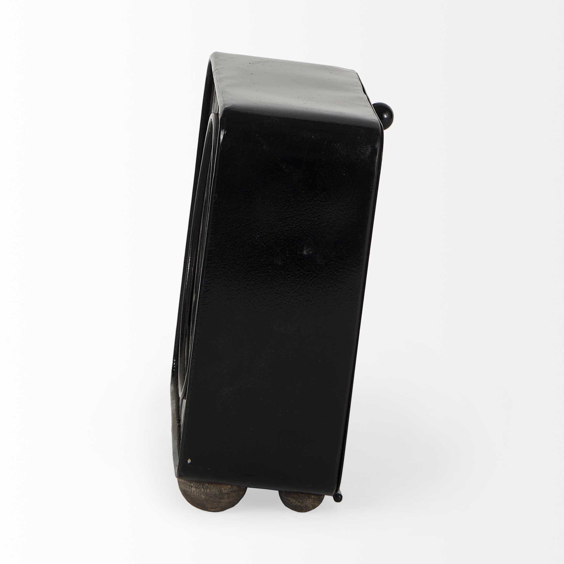 Karl 6.0L x 3.0W x 6.8H Rustic Black Iron Rounded Square Table Clock — product photograph