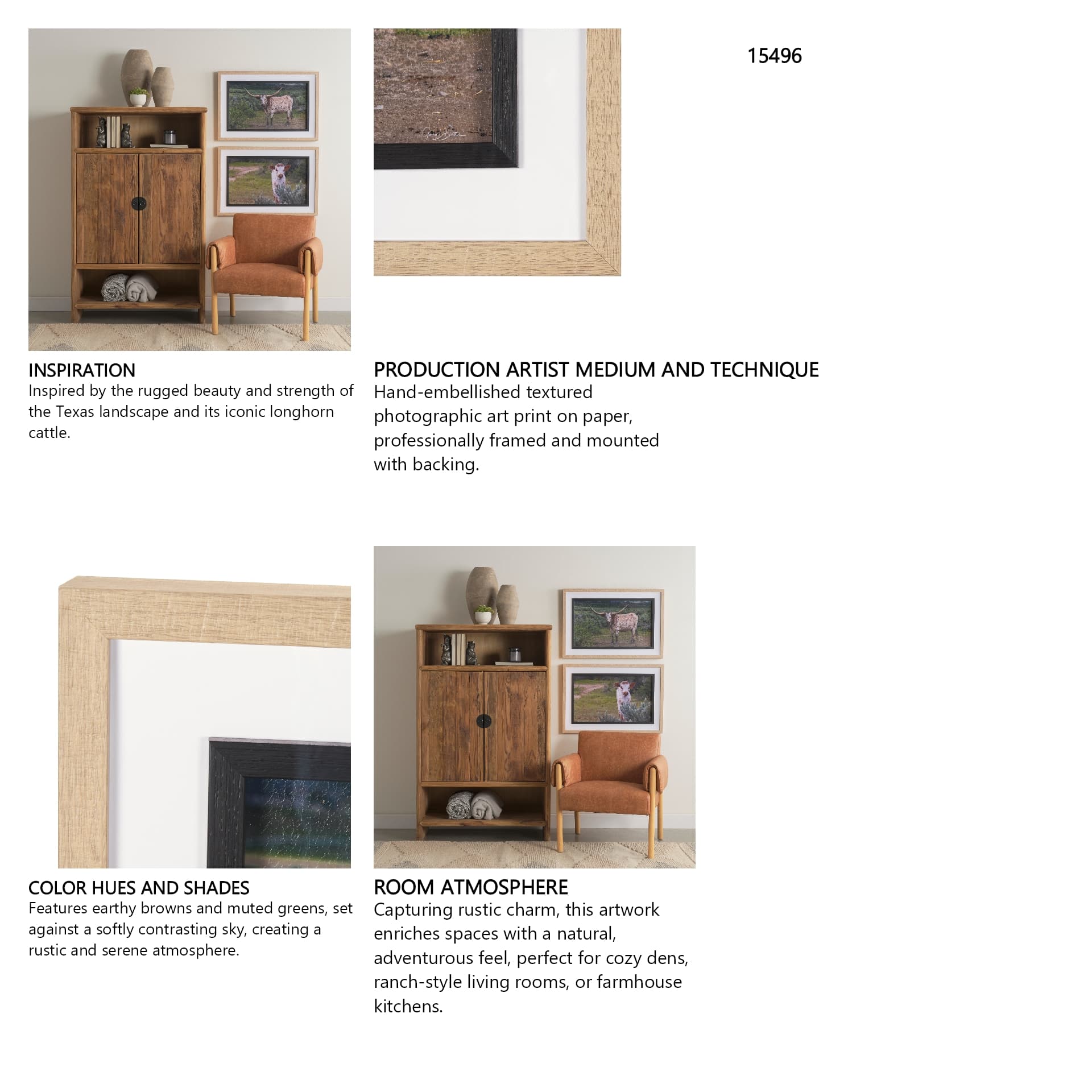Longhorn 1 by Gary Blatter a Hand Embellished Framed Photo Art Print Matted under Glass — in a styled room
