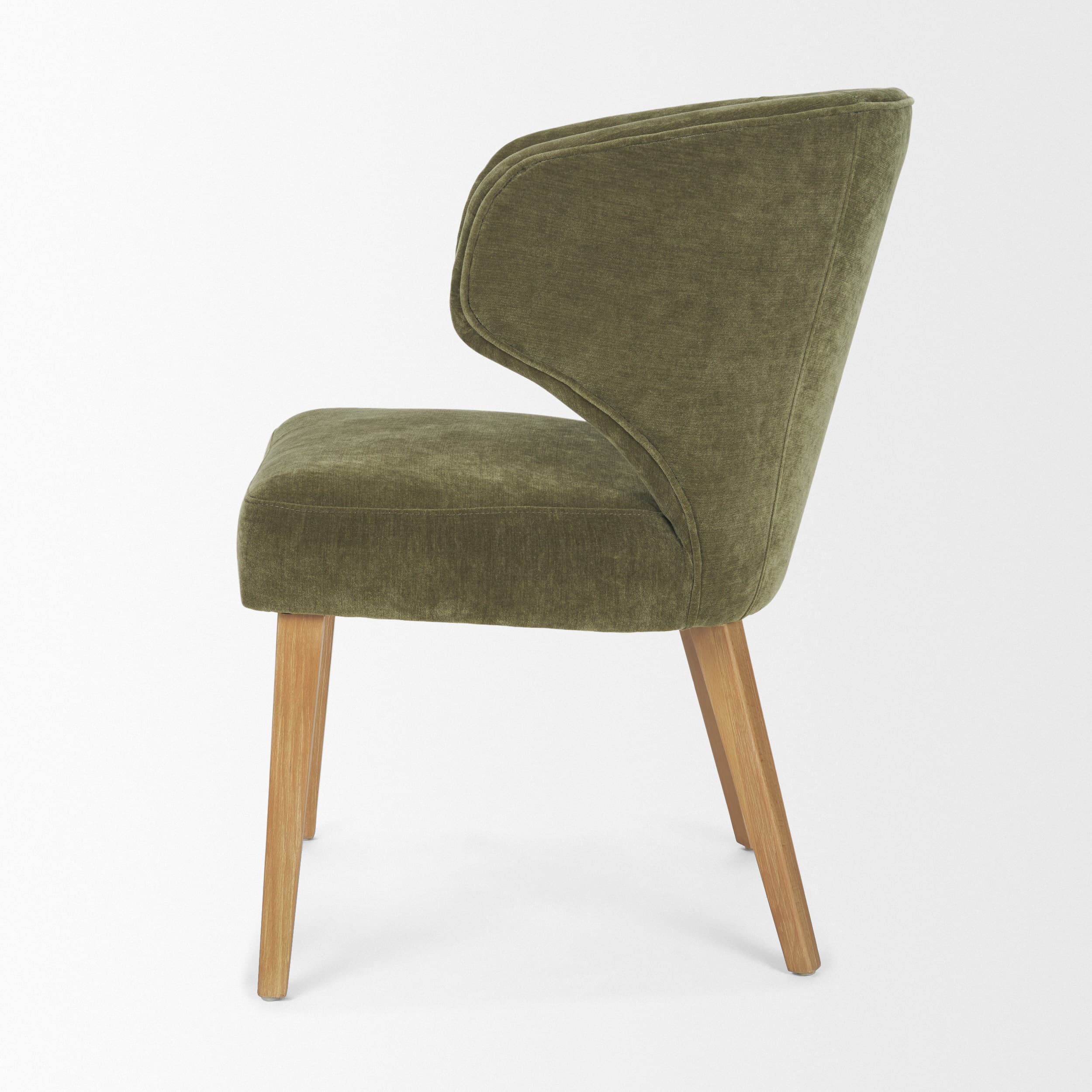 Niles Wingback Dining Side Chair | Moss Olive Fabric w/ Wooden — product photograph