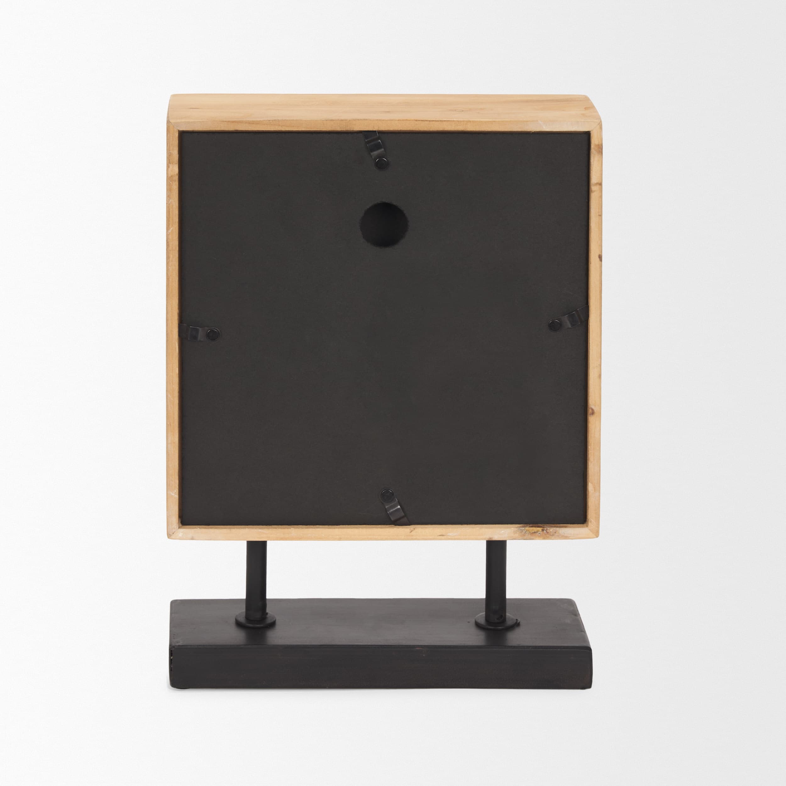 Renaya Light Brown Wood w/ Matte Black Metal Base Table Clock — product photograph