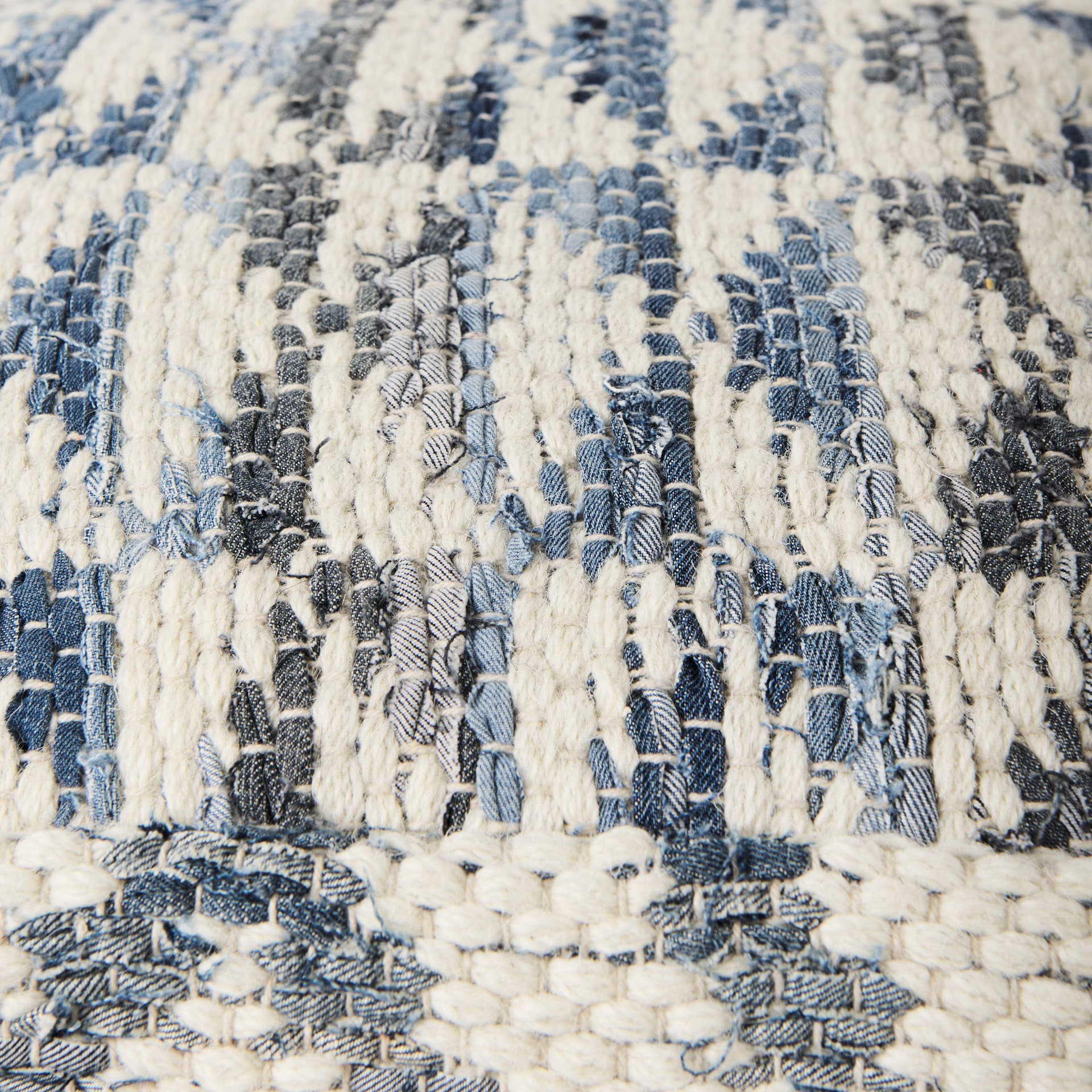 Eshana 16.0L x 16.0W x 16.0H Cream Wool and Denim Patterned Pouf — product photograph