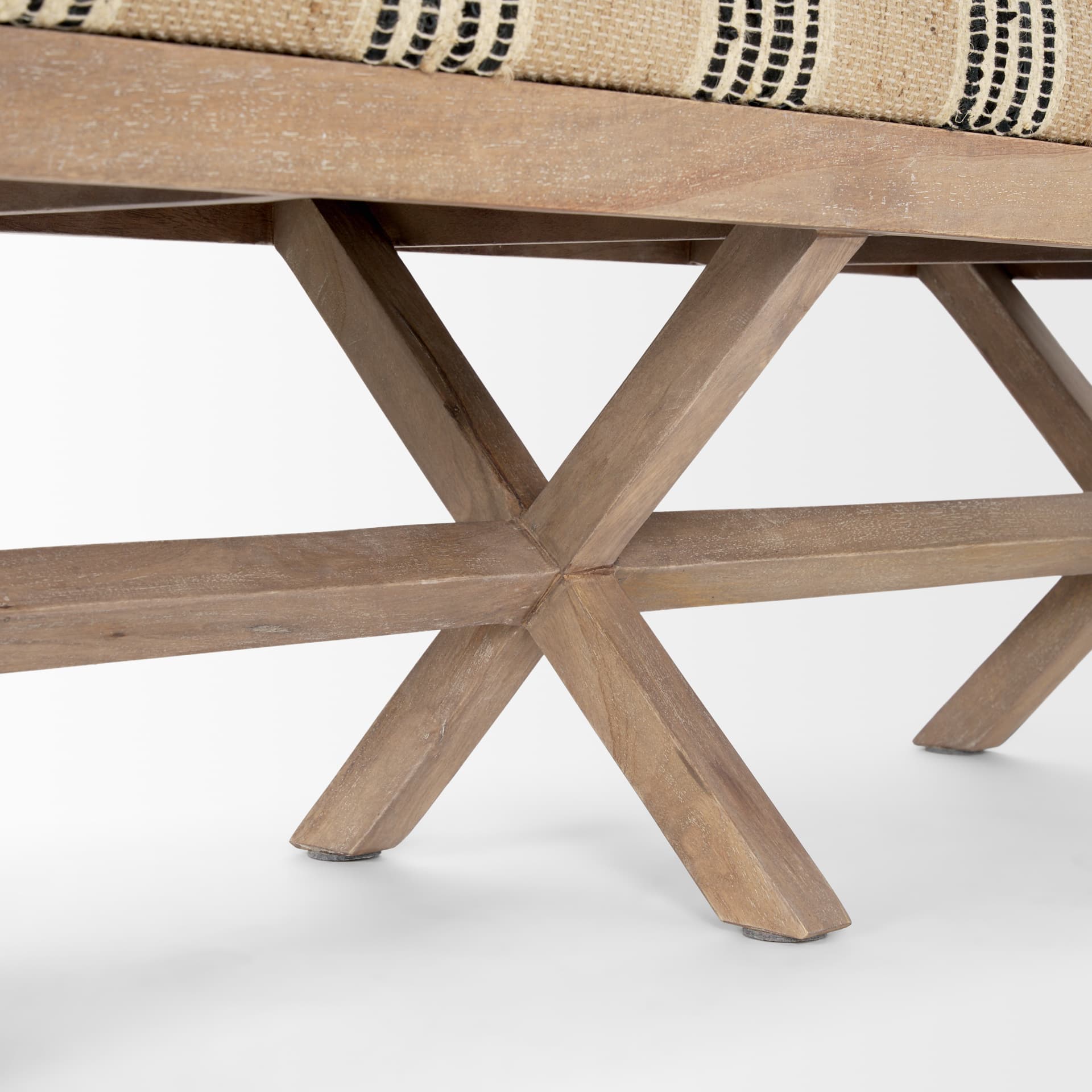 Solis 50L x 16W Brown Base Upholstered Beige/Black Stripe Seat Accent Bench — product photograph