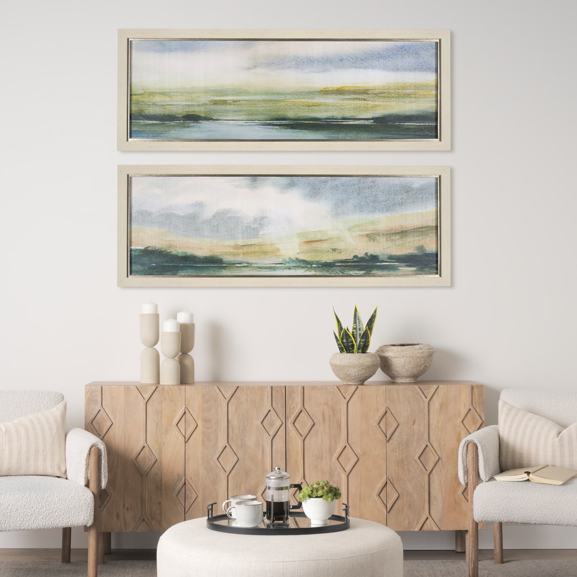 Spring Horizon II by Mercana Studio a Hand Embellished Textured Framed Art Print — in a styled room