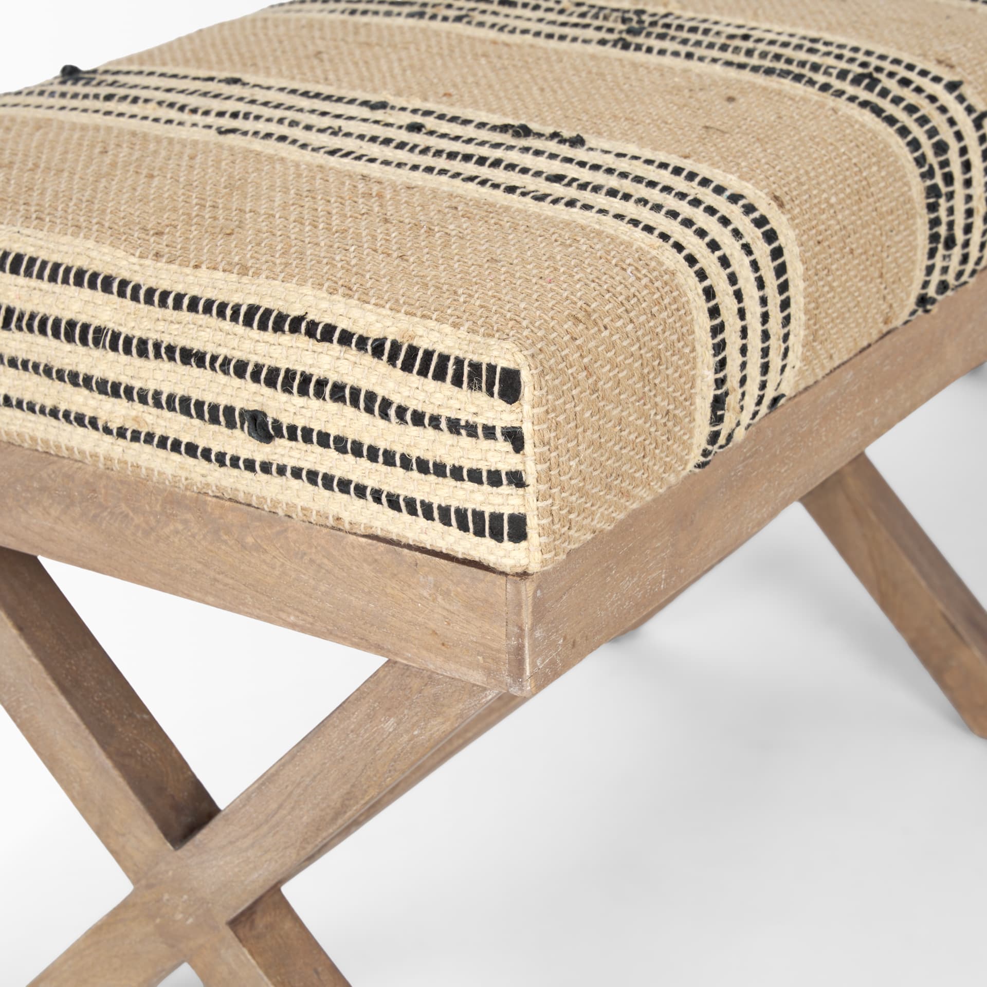 Solis 50L x 16W Brown Base Upholstered Beige/Black Stripe Seat Accent Bench — product photograph