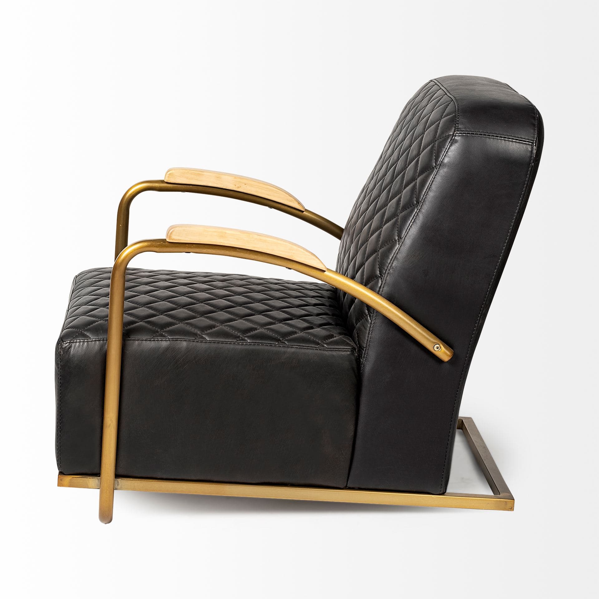 Horace I Black Leather Diamond Pattern w/Gold Iron Frame Accent Chair — product photograph