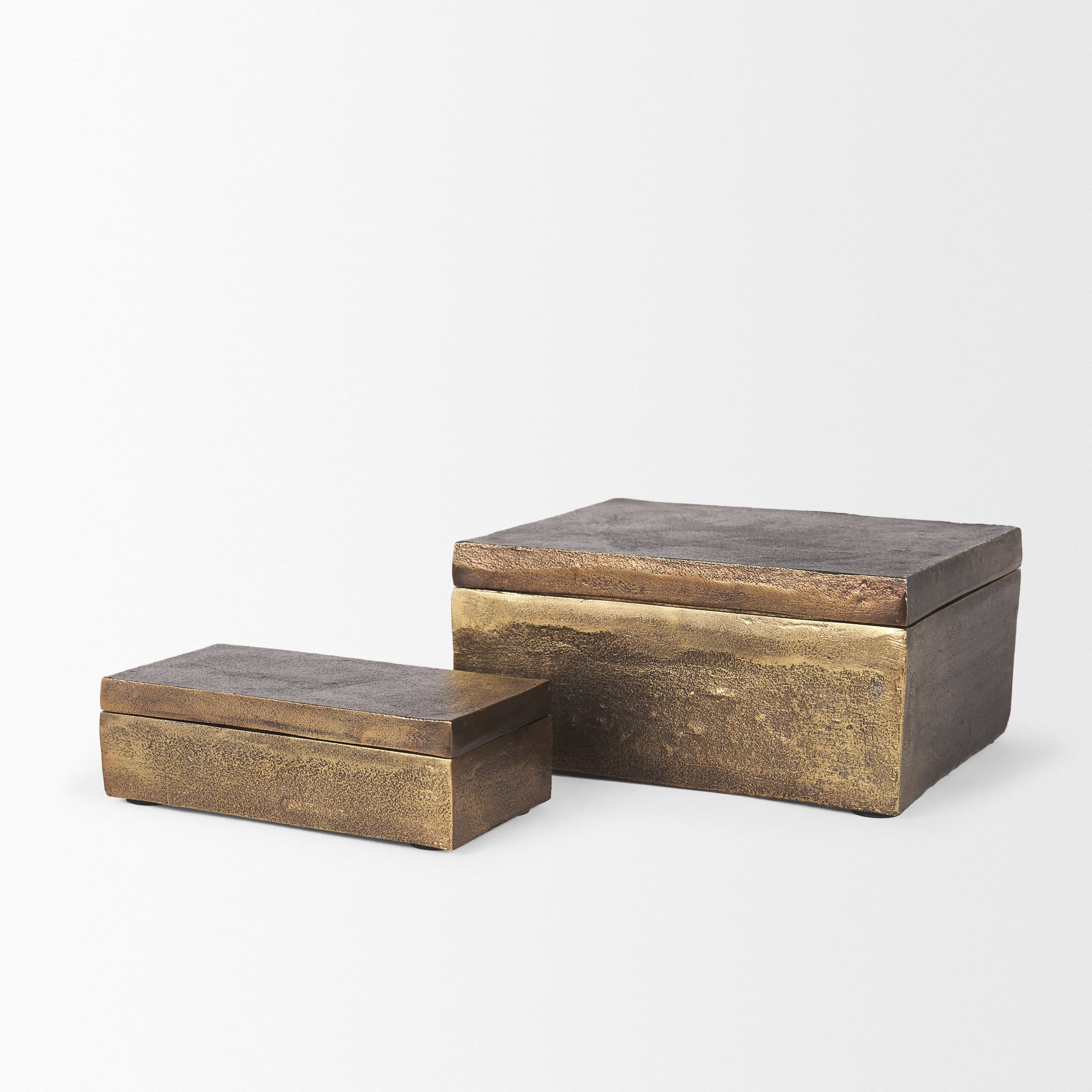 Porschia Small Antiqued Gold Metal Decorative Box — product photograph