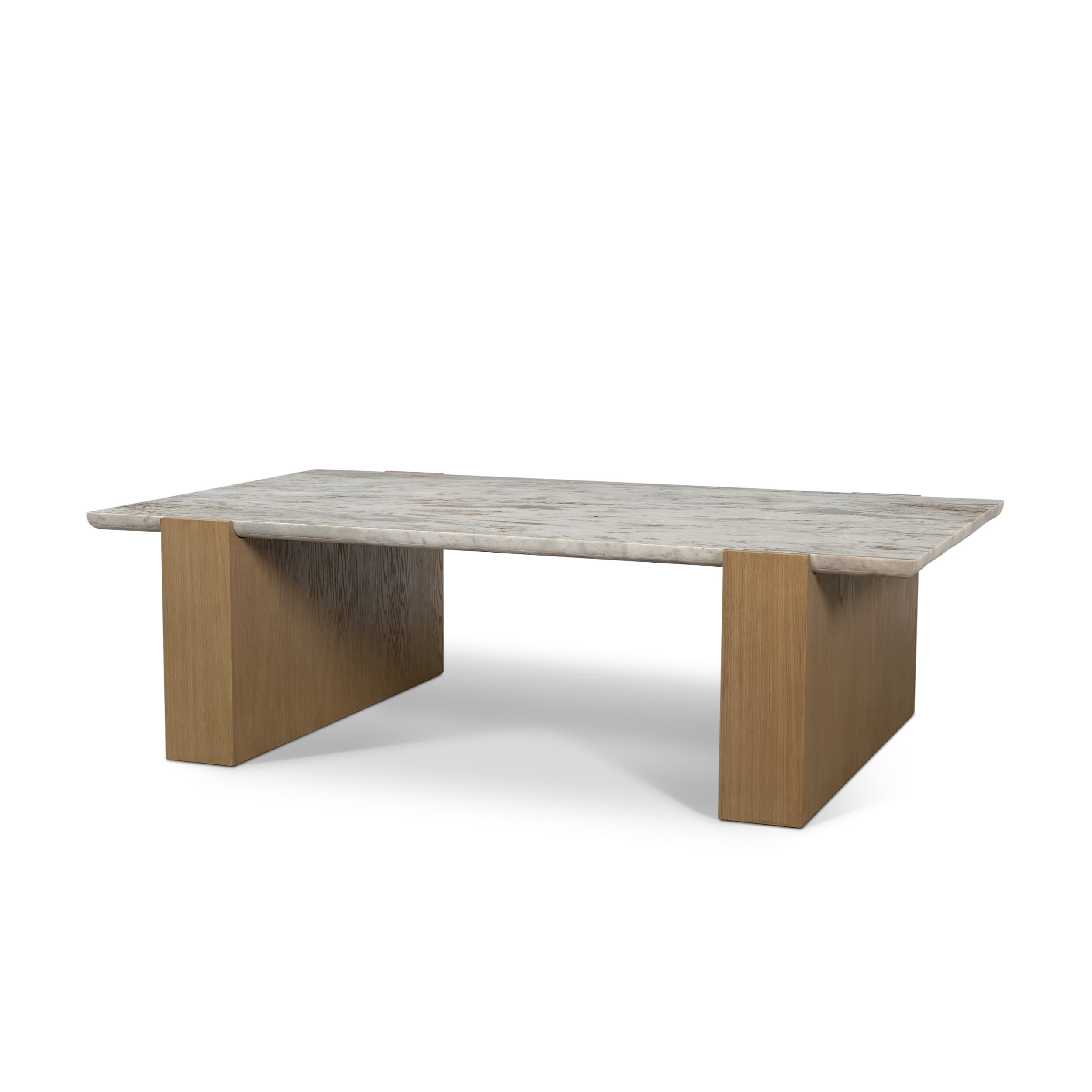 Milos Pink Marble Top w/ Light Brown Oak Wood Coffee Table — product photograph