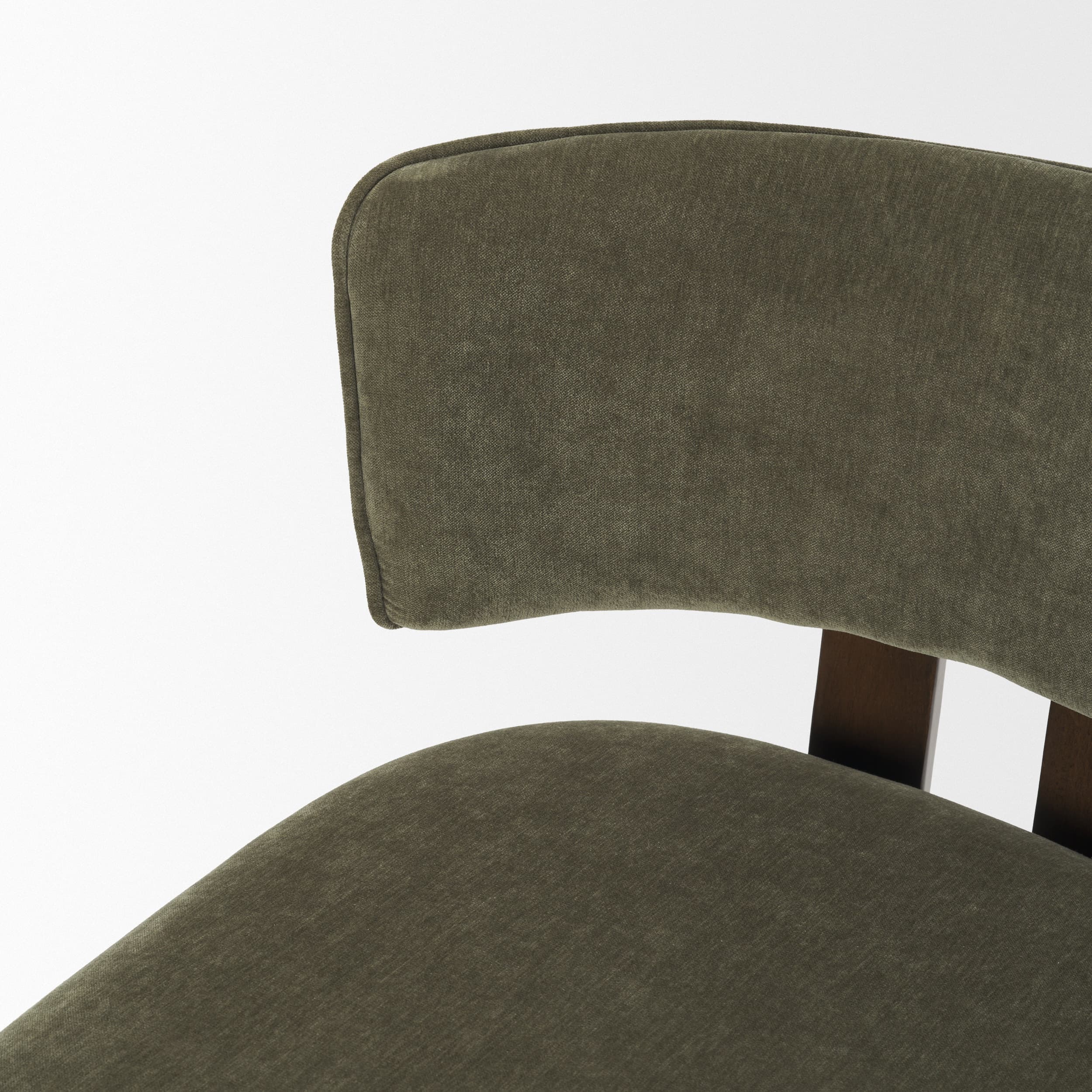 Soho Open Back 35.3in Seat Counter Stool | Olive Fabric w/ Brown Wood — product photograph