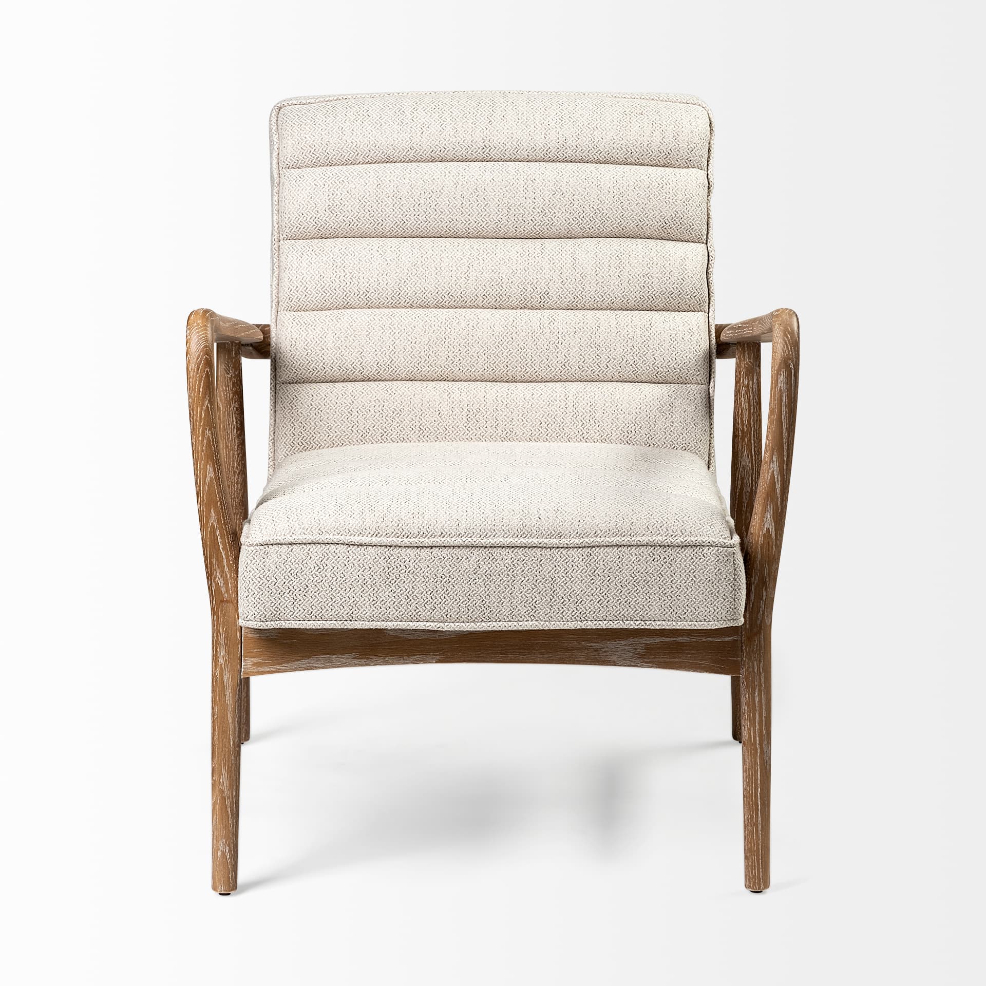 Ajax II Cream Fabric W/ Brown Wooden Frame Accent Chair — product photograph
