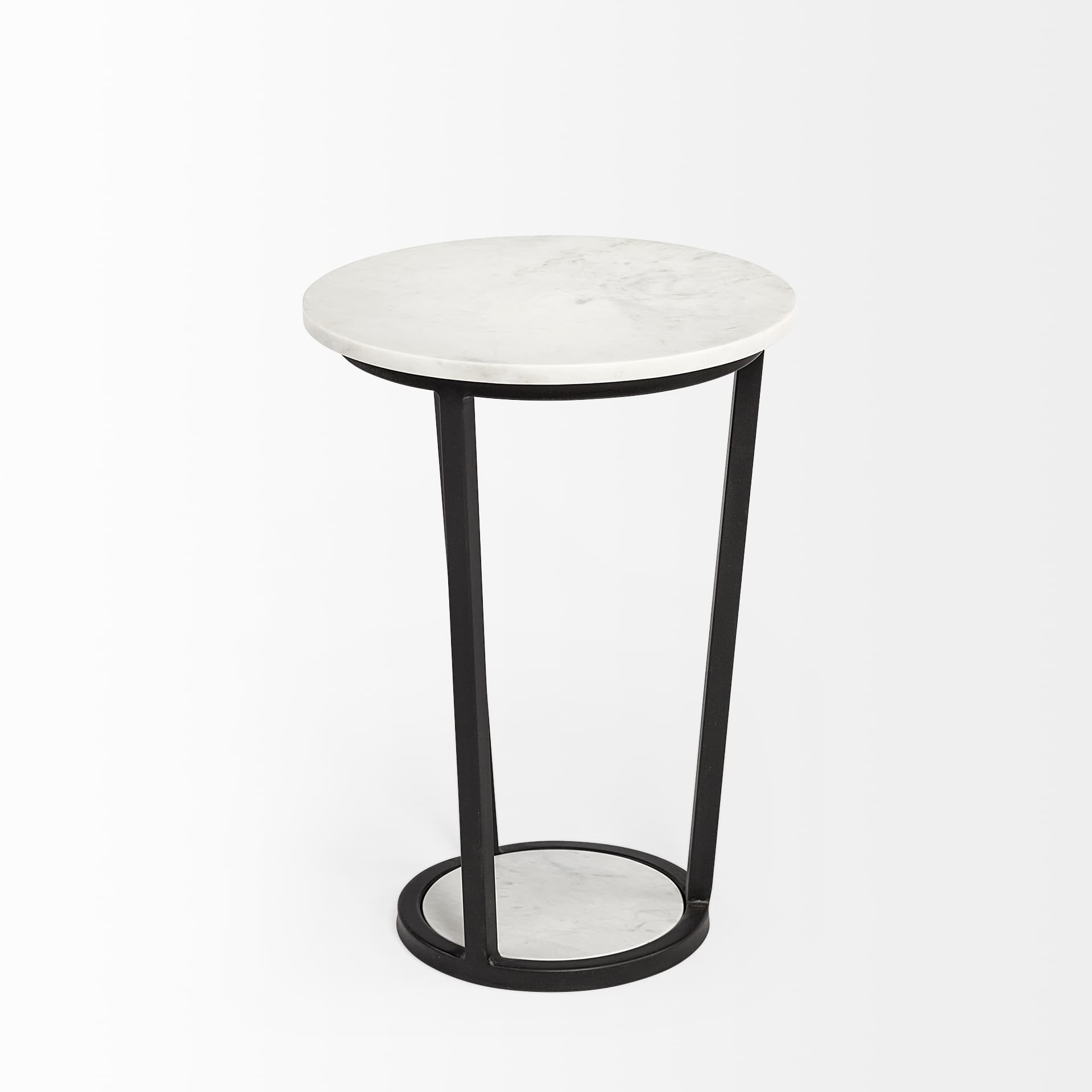 Bombola I (Small) 15L x 15W White Round Marble Top W/Black Metal Frame Accent Table — product photograph