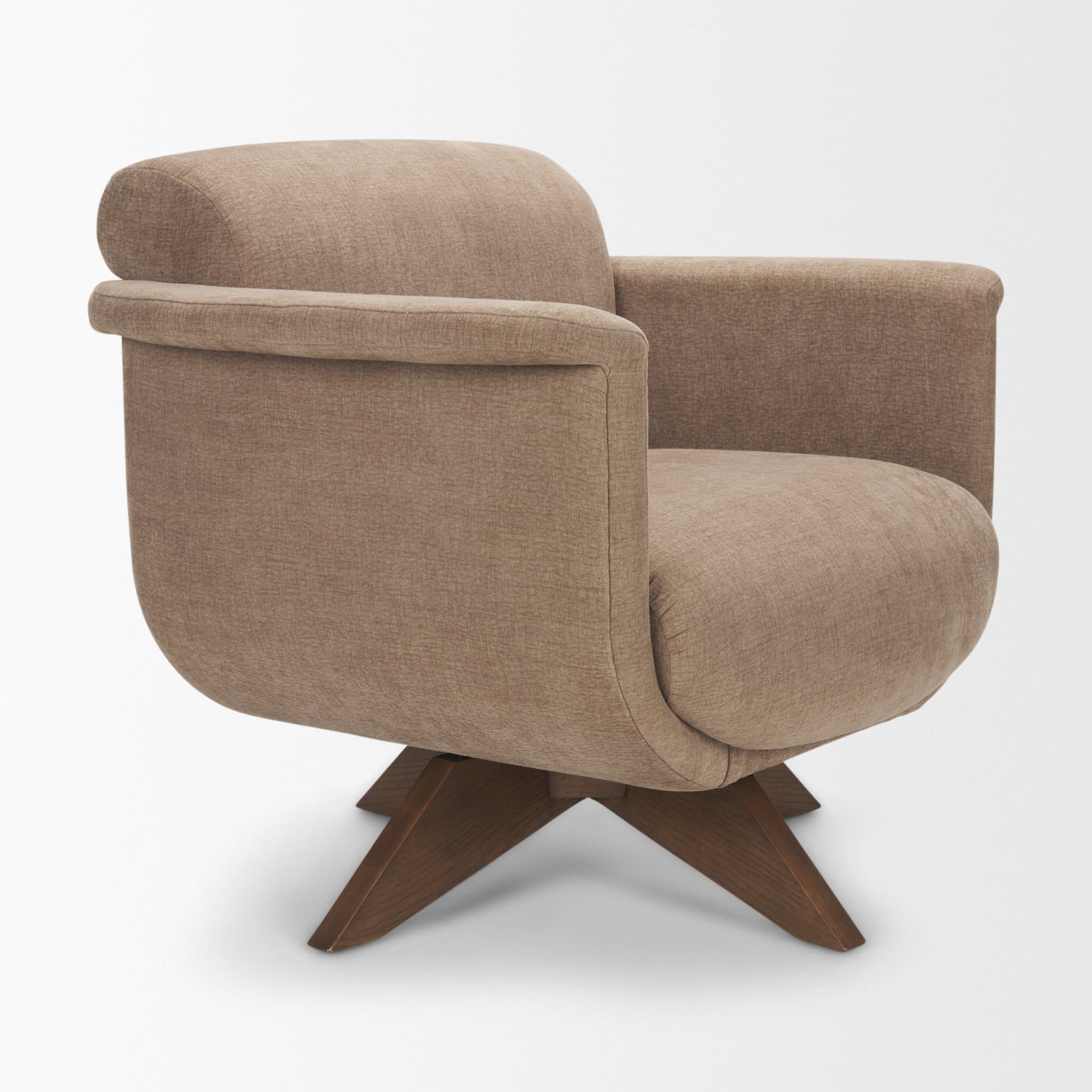 Oskar Chocolate Fabric w/ Brown Wood Base Swivel Accent Chair — product photograph