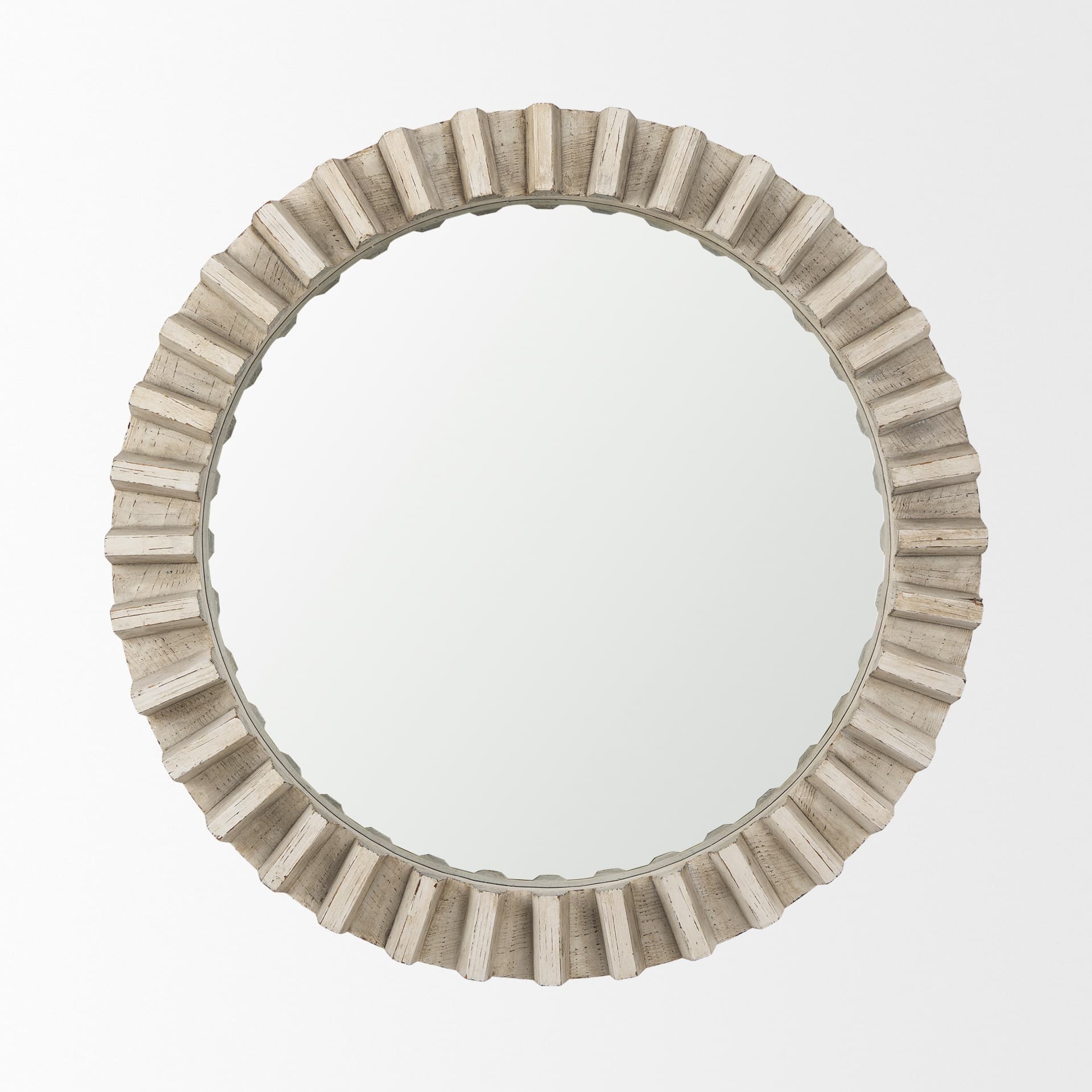 Sprocket Mirror 35" Round Natural Brown Wood Frame Mirror — product photograph