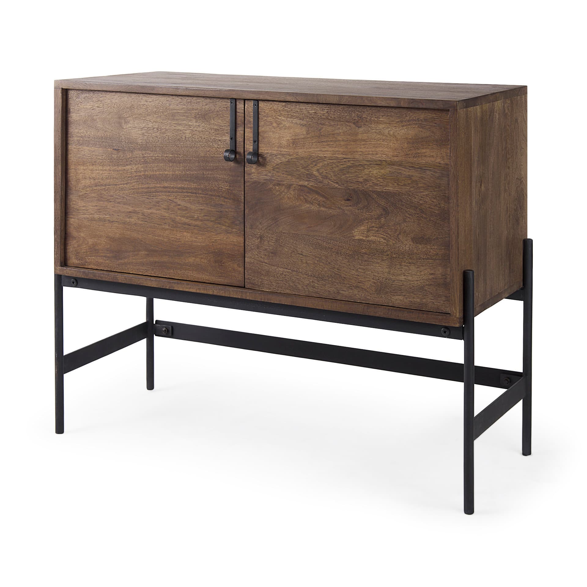 Glenn 38L x 16W x 30H Dark Brown Wood w/ Black Iron Frame, 2 Door Accent Cabinet — product photograph