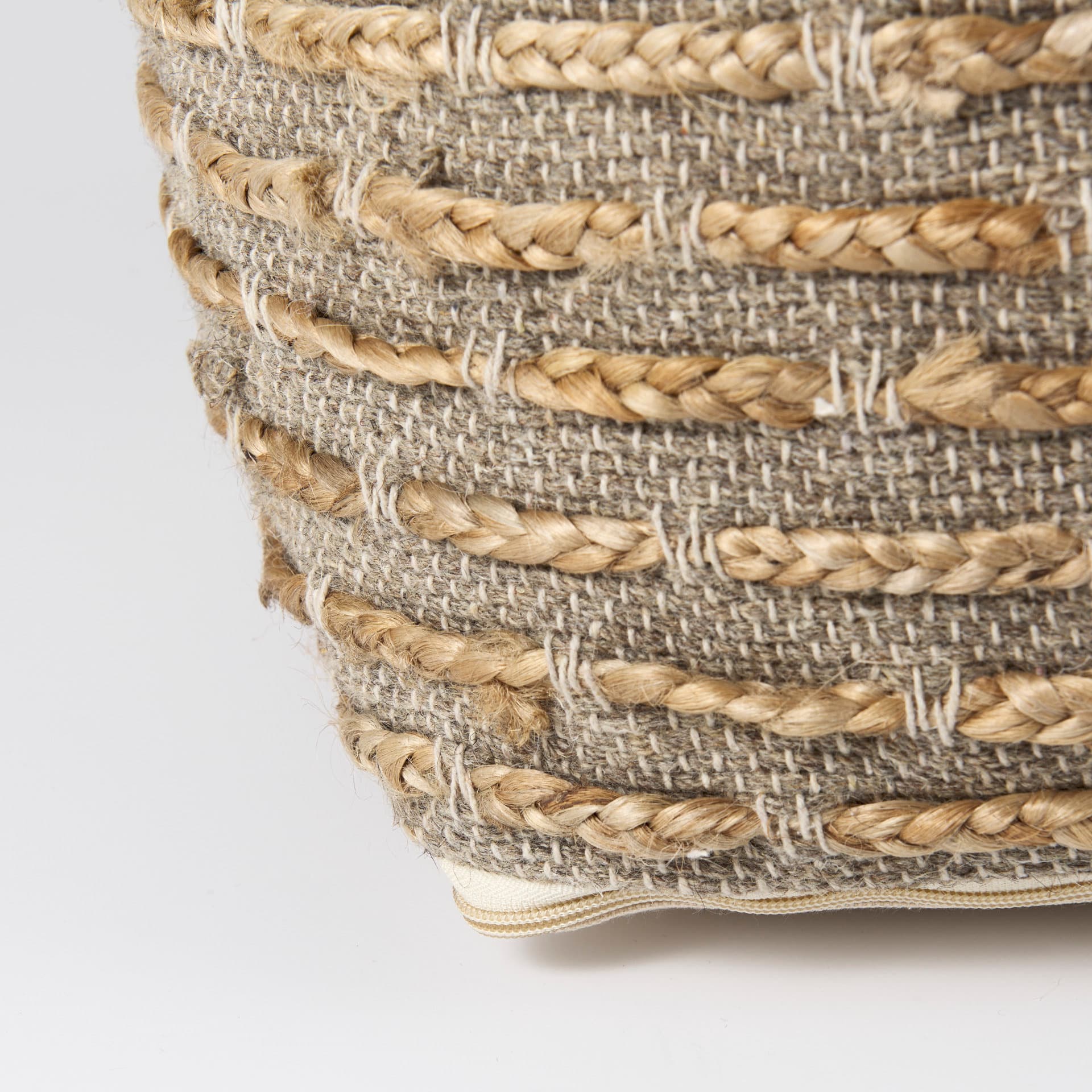 Binita 16.0L x 16.0W x 16.0H Gray/Brown Hemp Wool and Cotton Pouf — product photograph