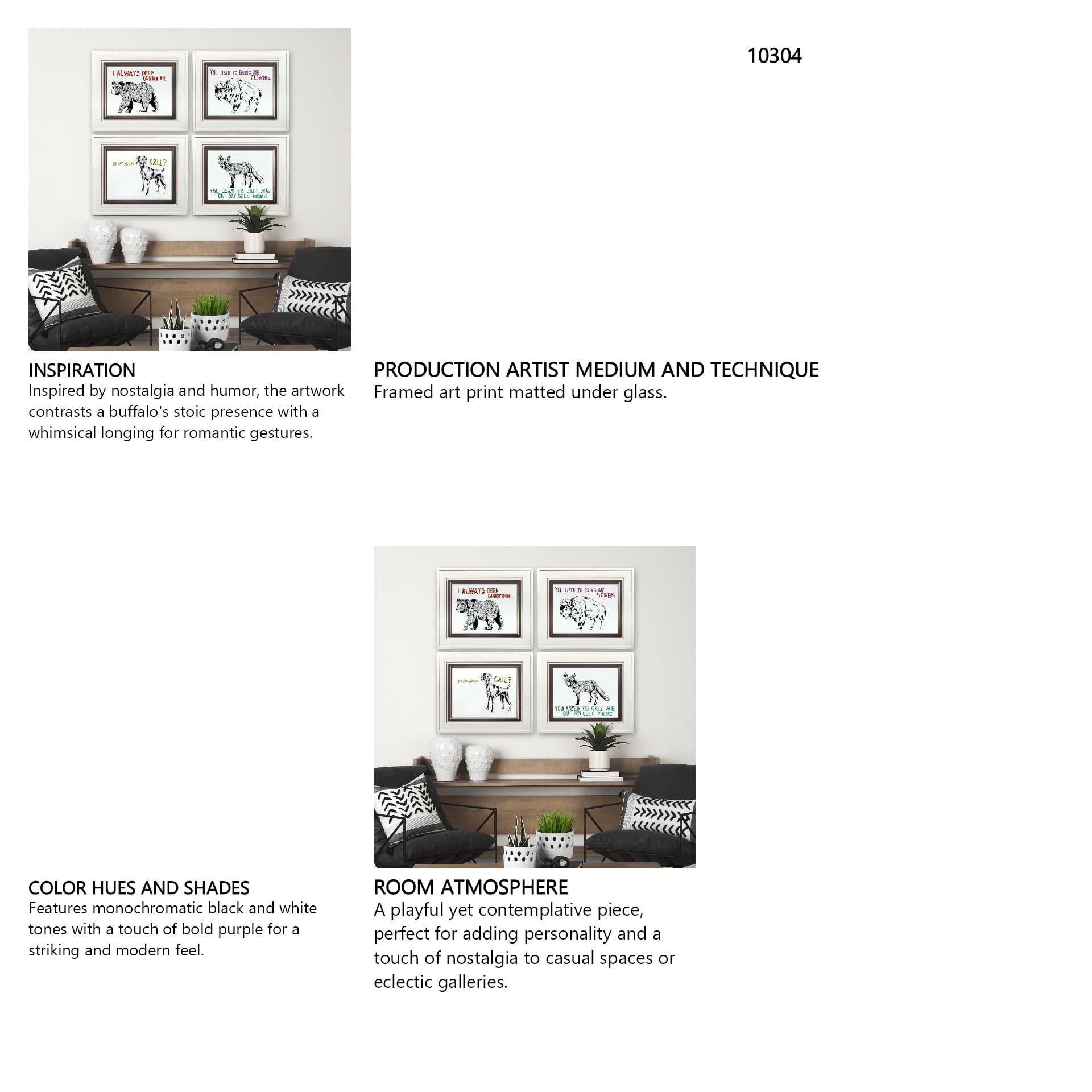 Bison by Marie, Natasha a Framed Art Print Matted under Glass — in a styled room