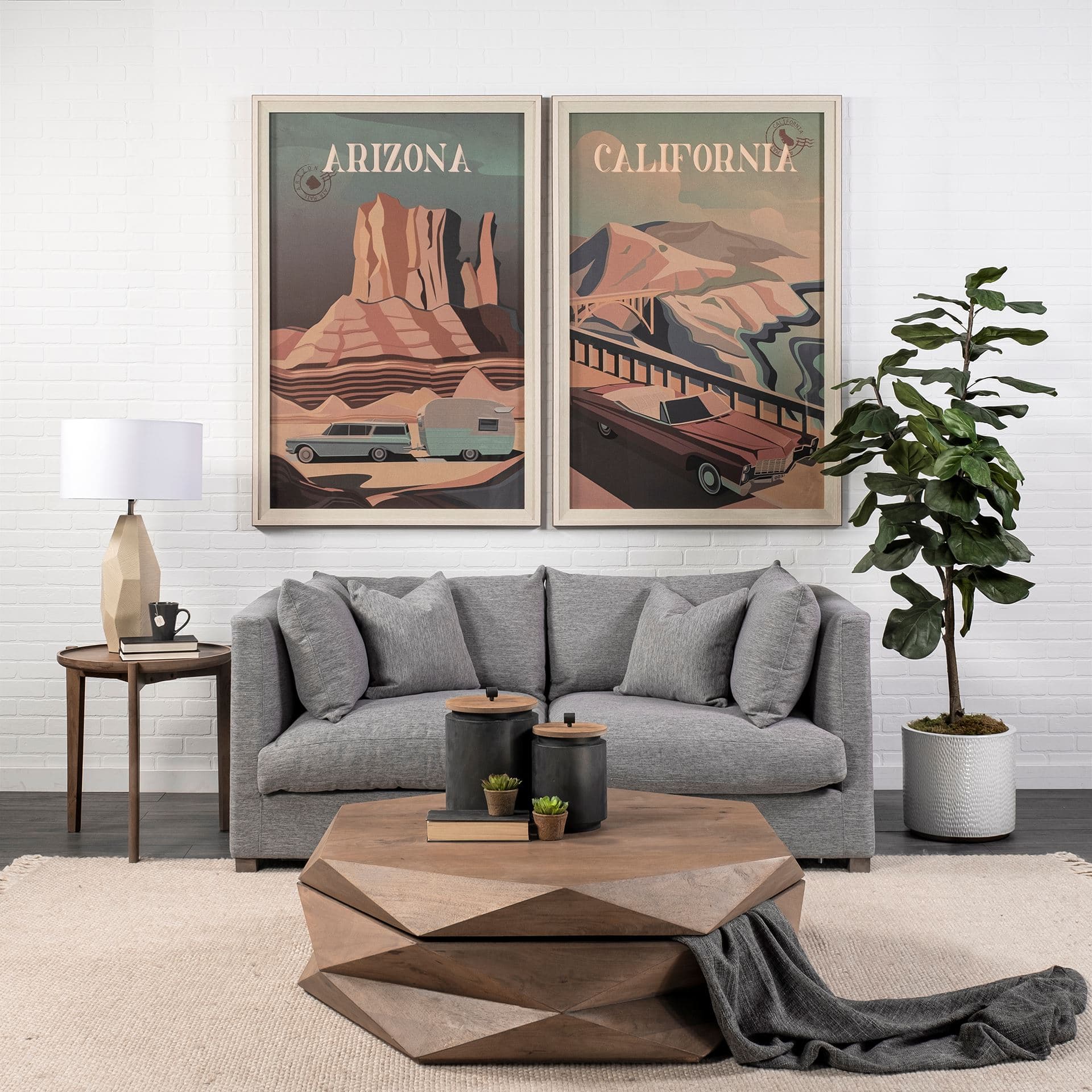 Arreto 48" Hexagonal Hinged Solid Wood Top and Base Coffee Table — in a styled room