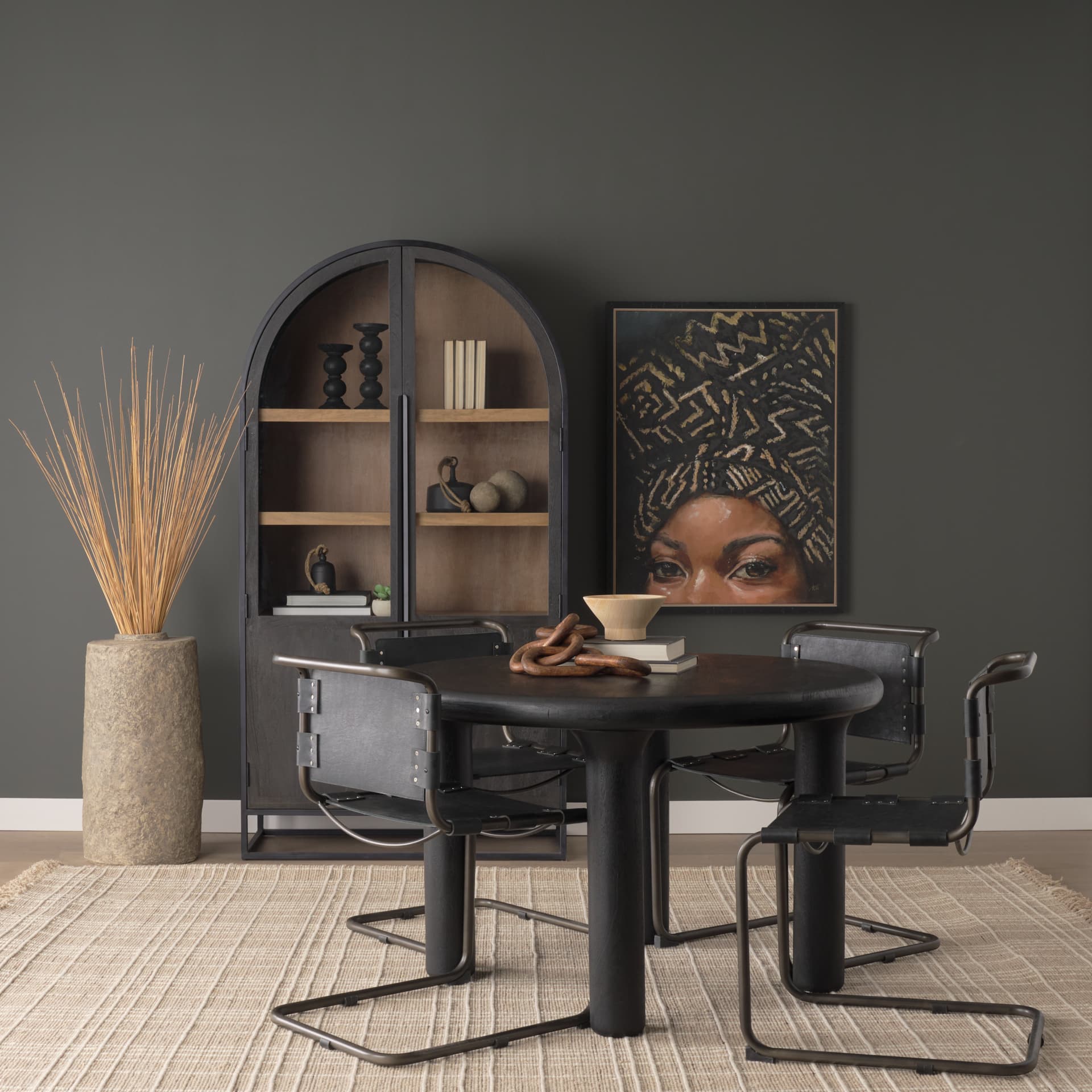 Mud Cloth Head Scarf II by Mercana Studio a Hand Embellished Textured Framed Canvas — in a styled room