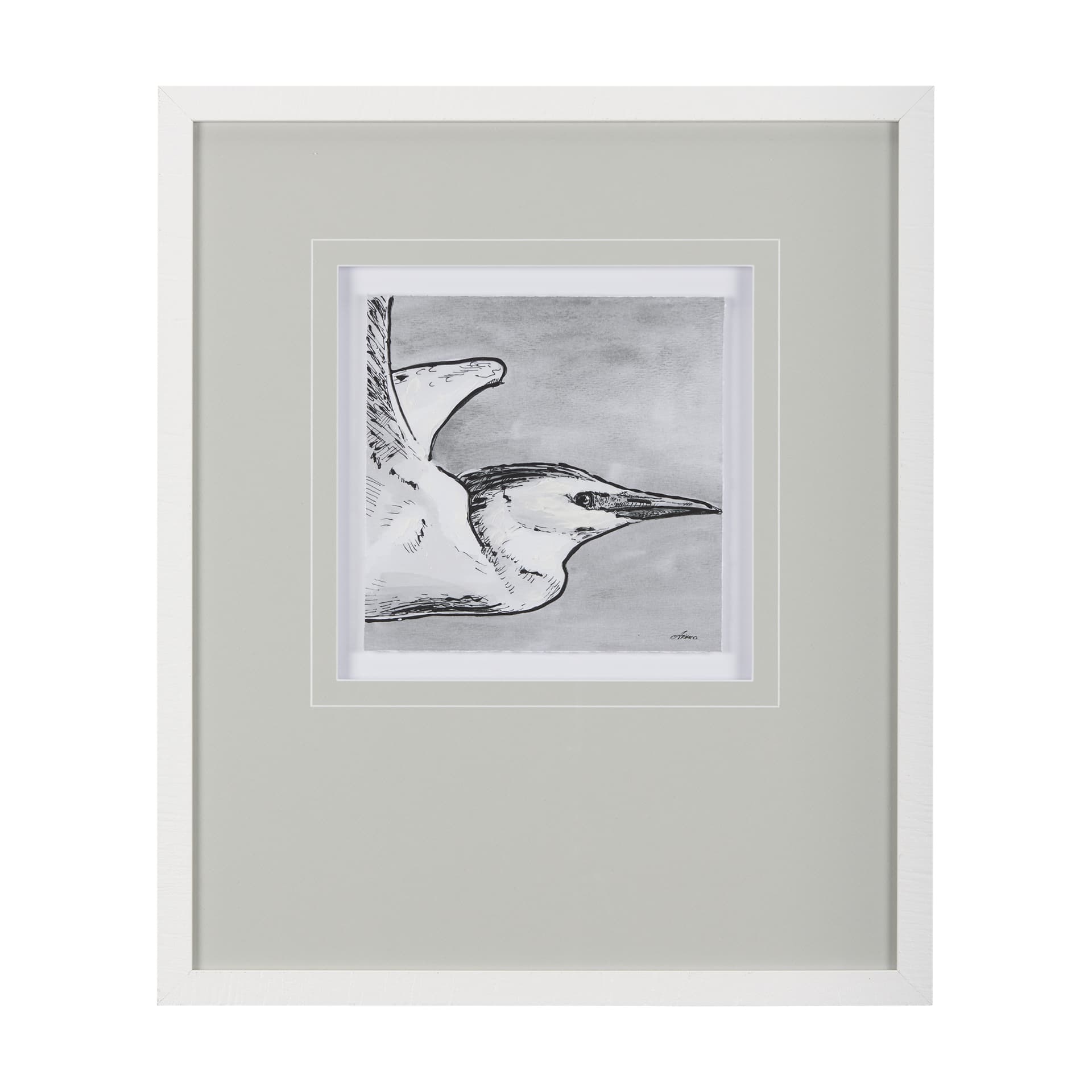 Bird Portrait Sketch III by Mercana Studio Hand Embellished Framed Art Print Matted under Glass — product photograph